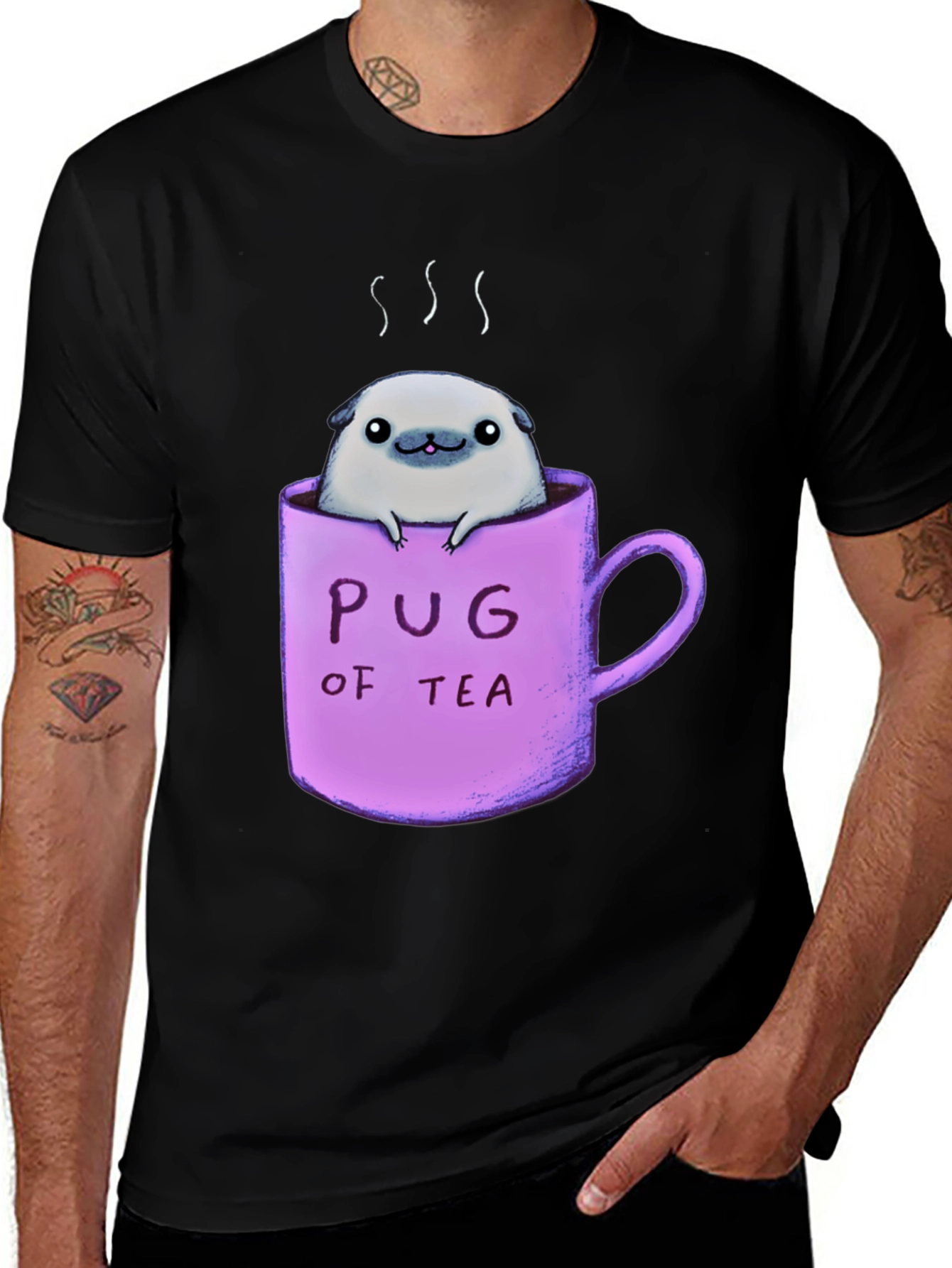 Variant 2 of Pug of Tea Graphic T-Shirt - Black Cotton Tee