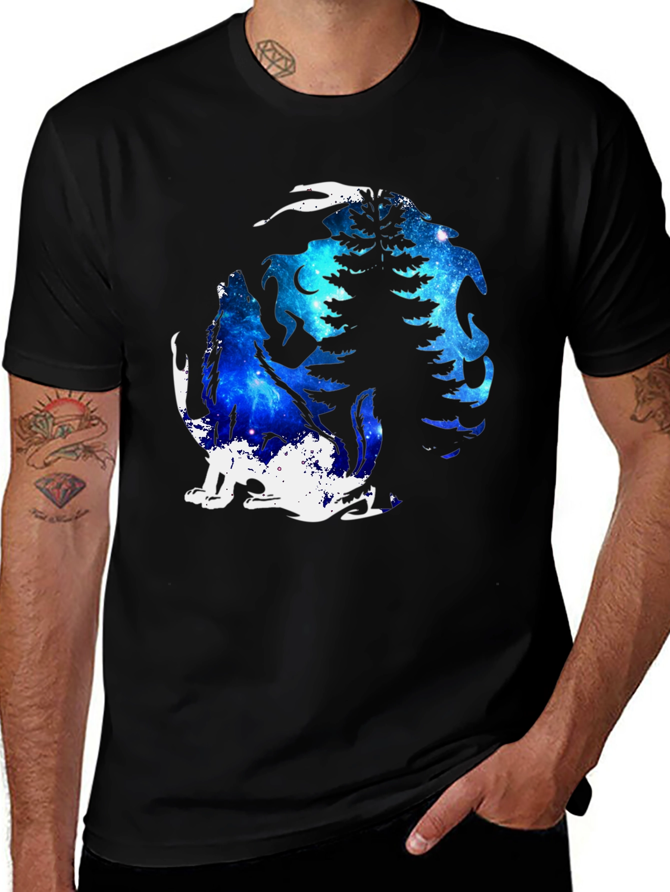 Variant 26 of Galaxy Wolf Moon T-Shirt - Black Graphic Tee