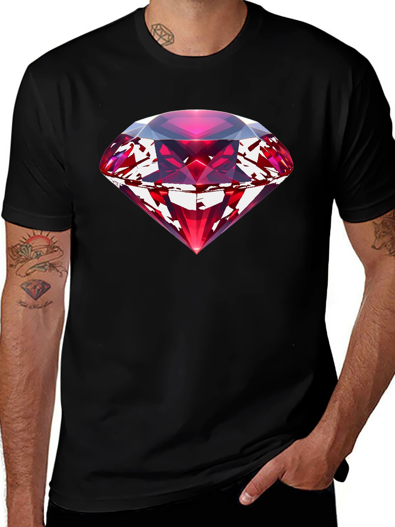 Variant 19 of Red Gemstone Graphic Black T-Shirt