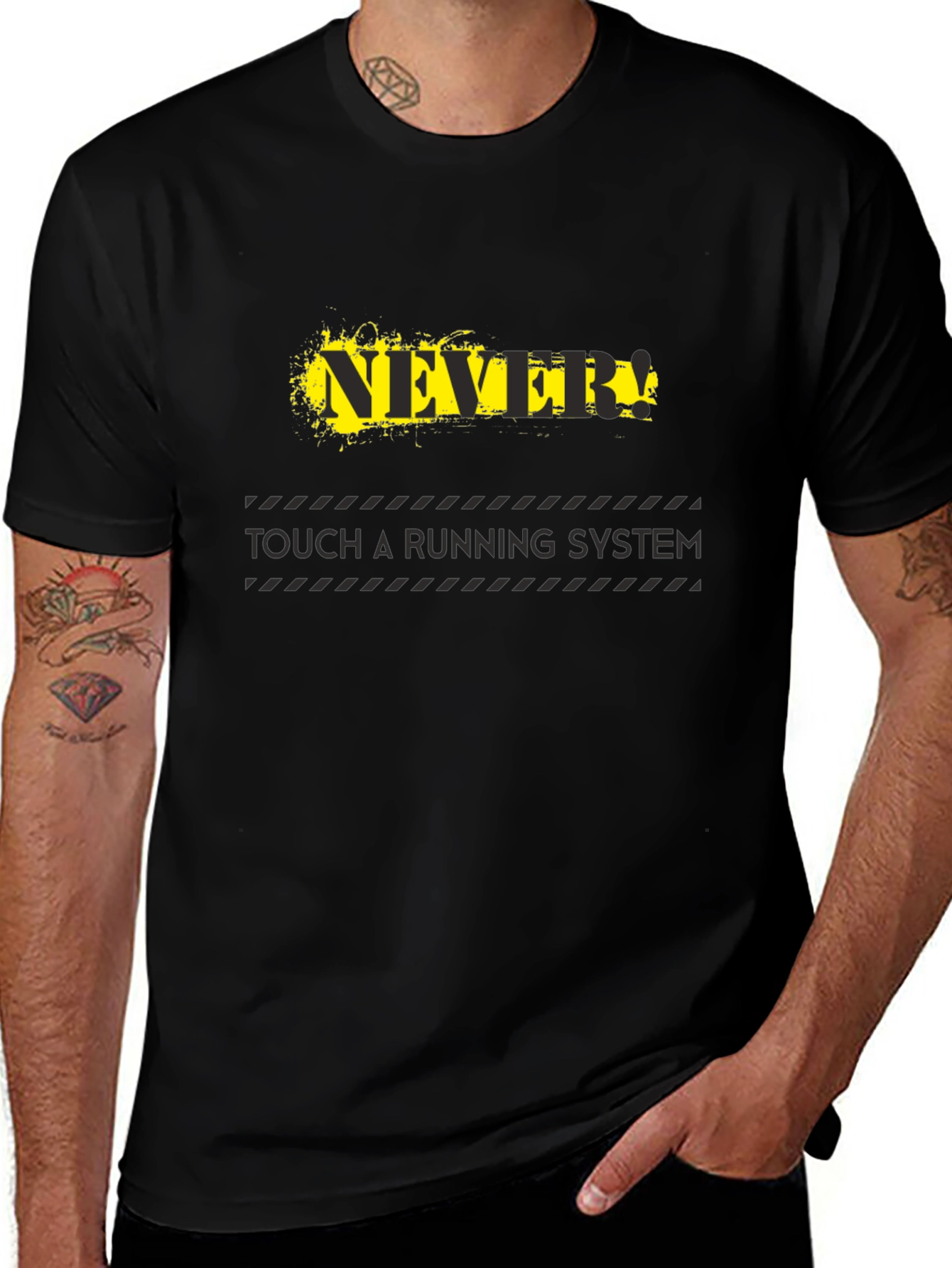 Variant 14 of Never Touch A Running System Black T-Shirt