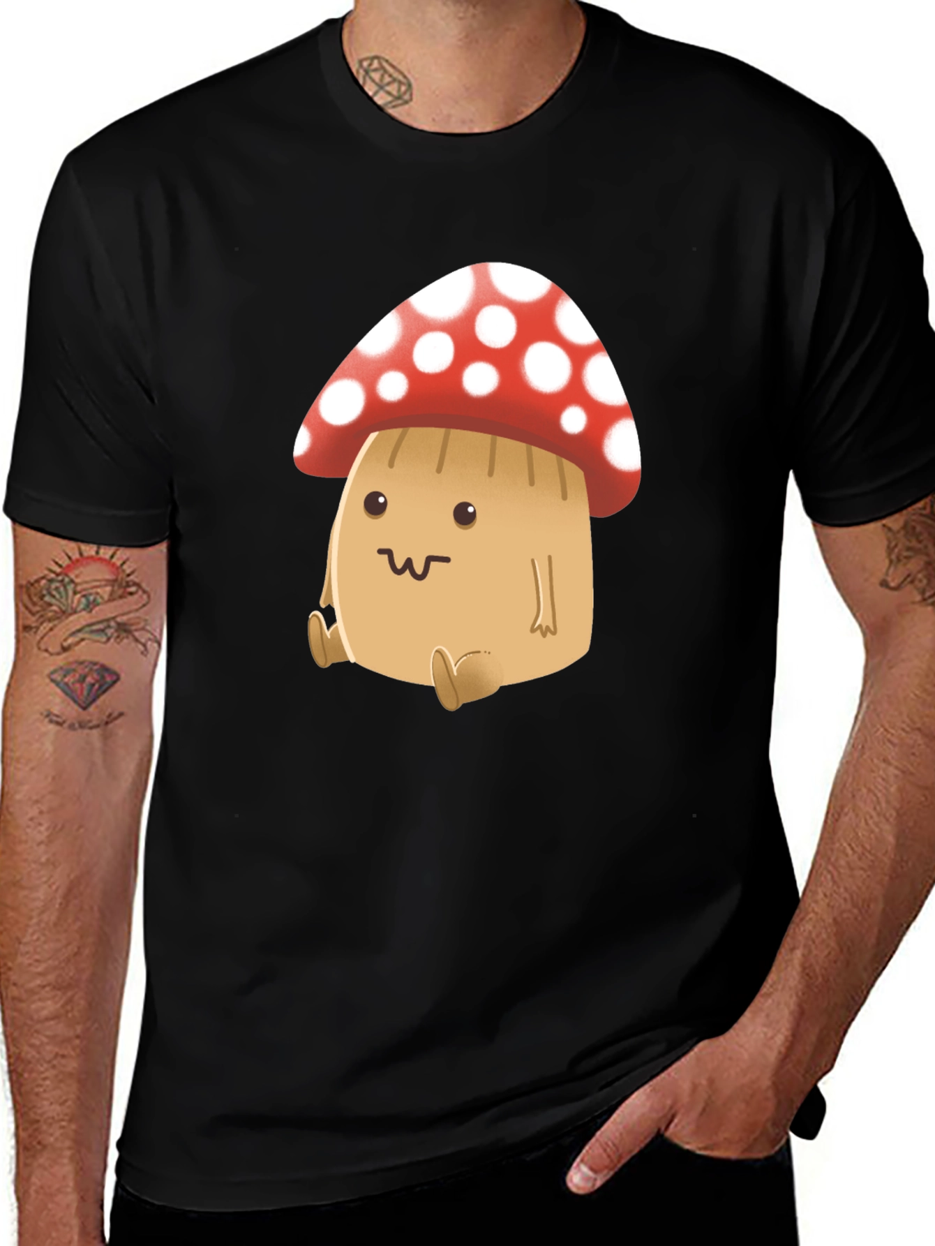 Variant 20 of Cute Mushroom Graphic Tee - Black