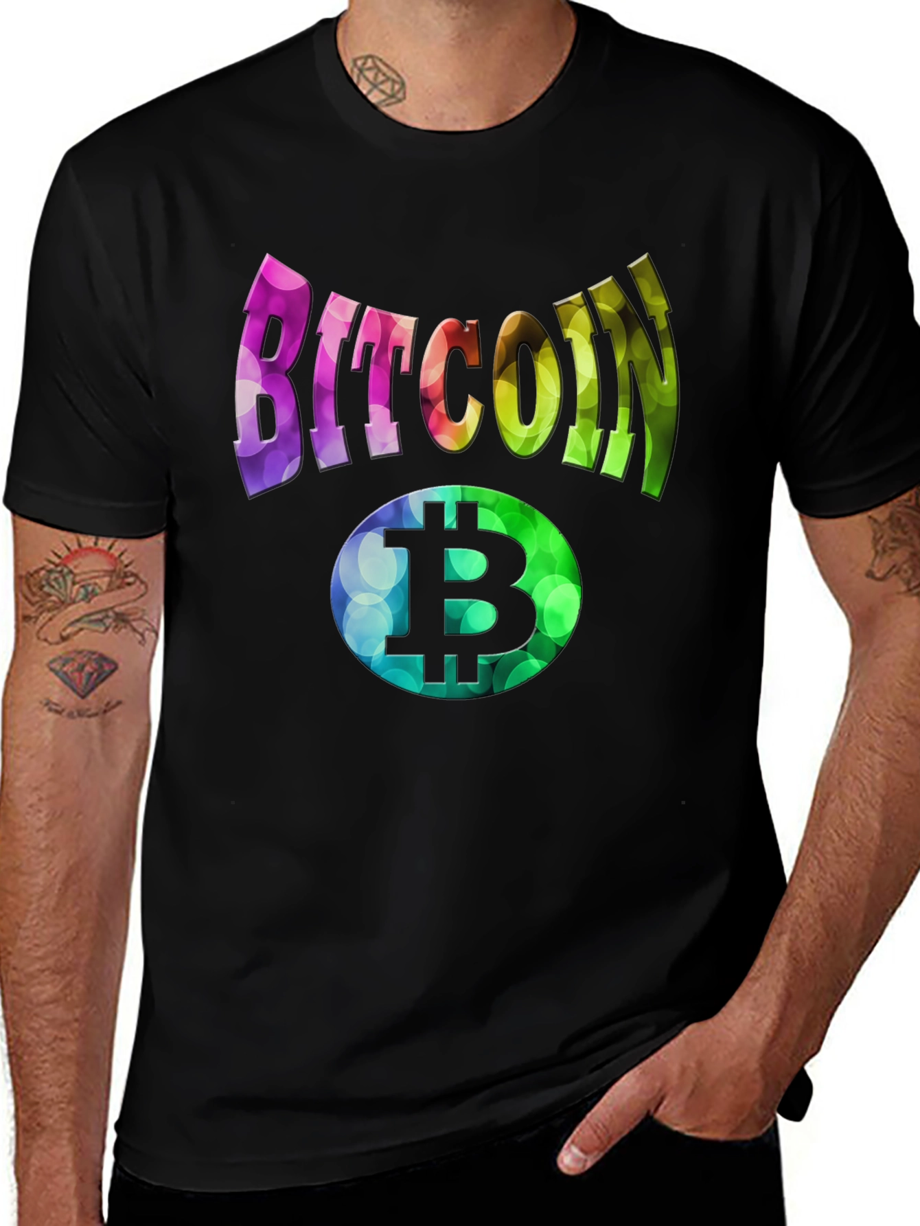 Bitcoin Rainbow Graphic Black T-Shirt