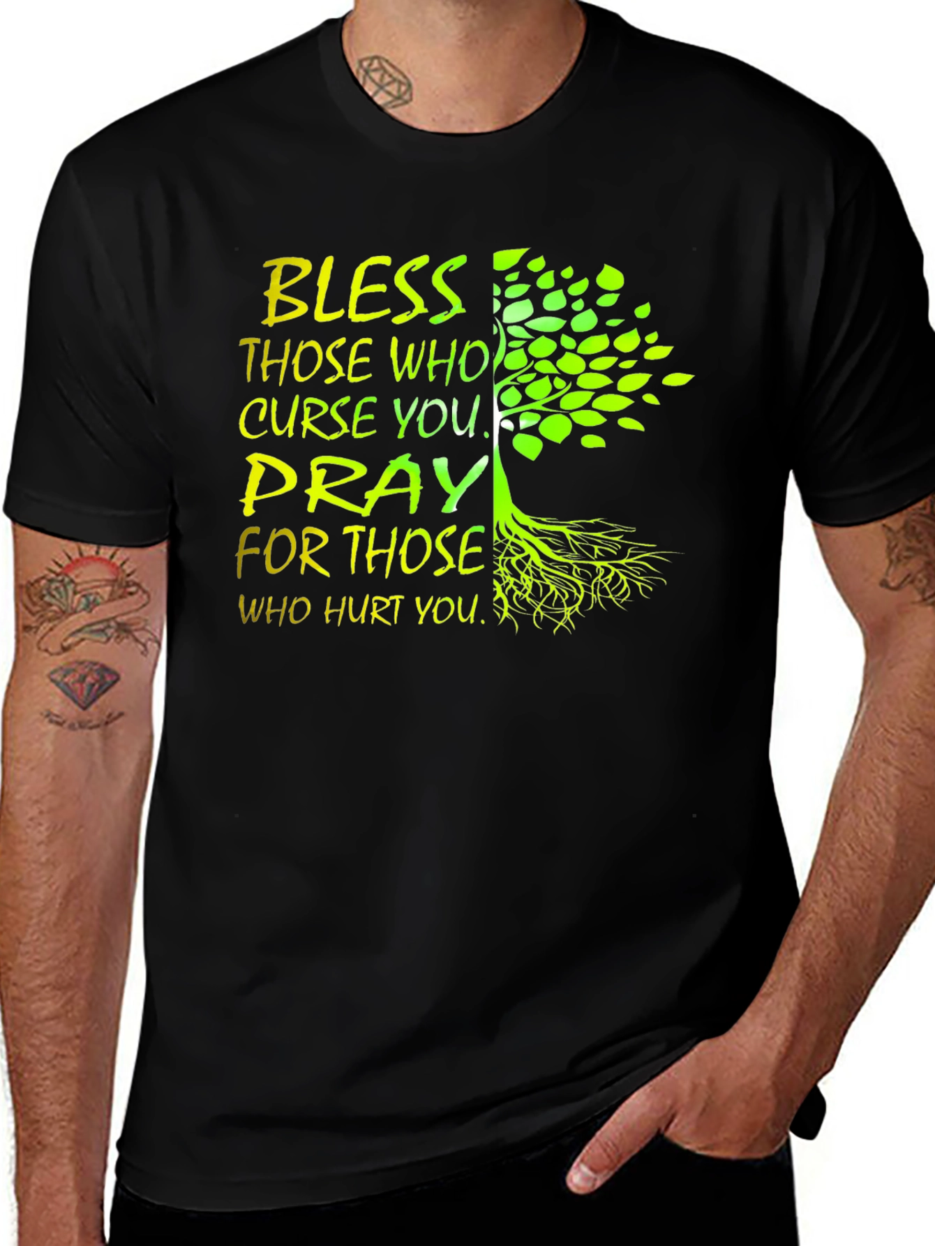 Variant 25 of Bless & Pray Tree Graphic Black T-Shirt