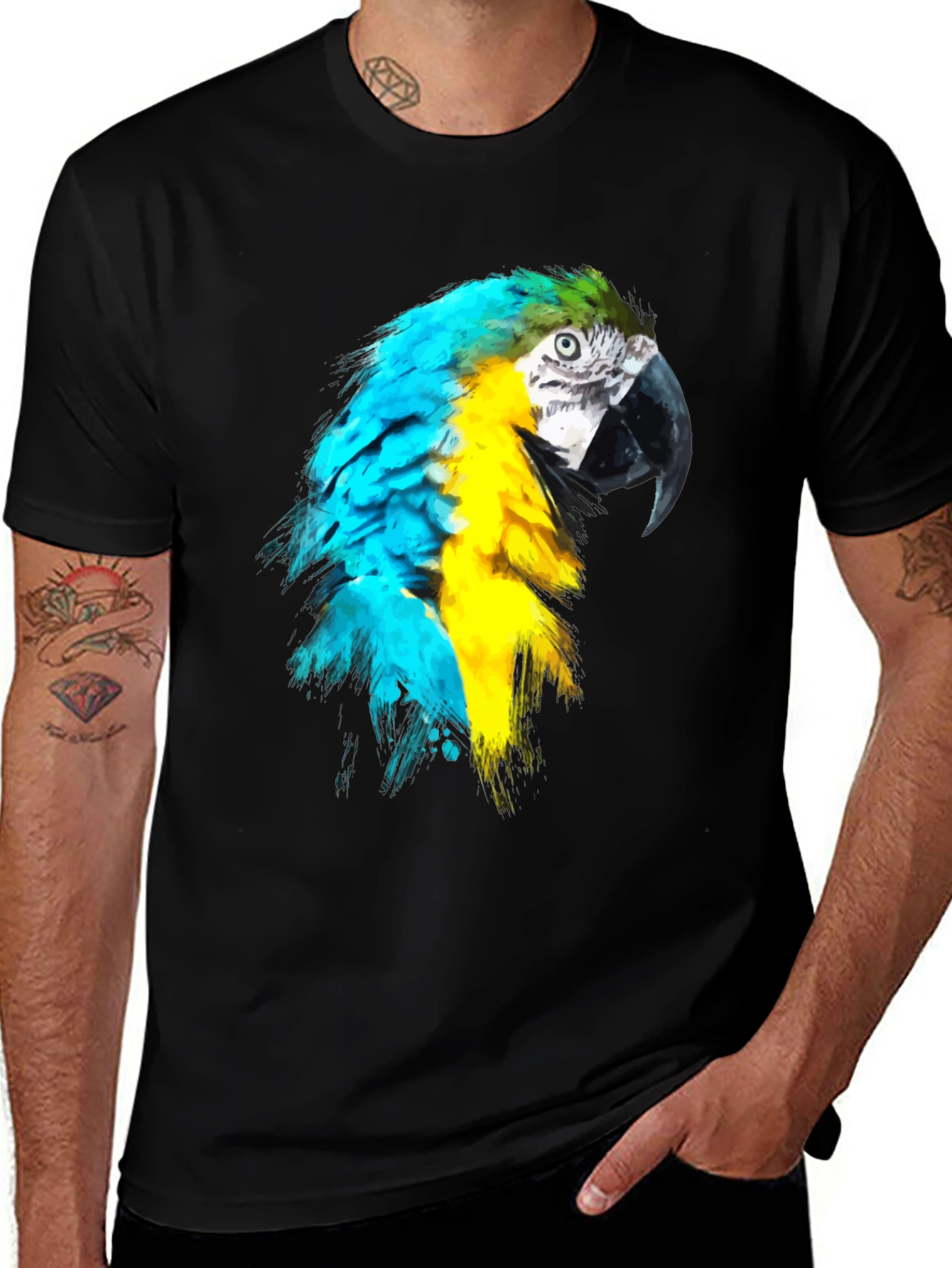 Variant 3 of Parrot Graphic Tee - Vivid Bird Design on Black Shirt