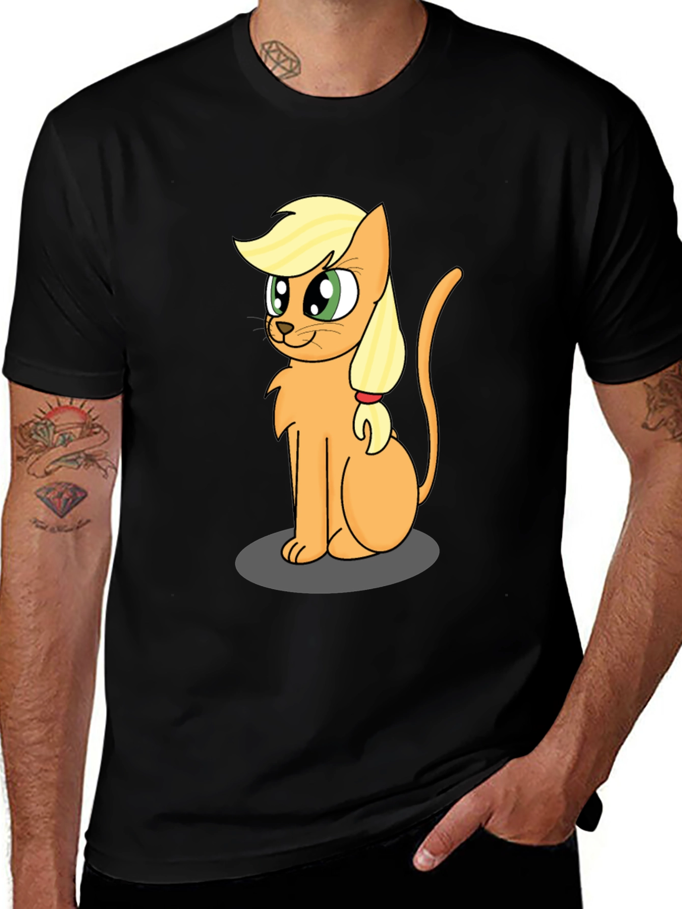 Variant 30 of Cat Ponytail T-Shirt - Black Cotton Tee