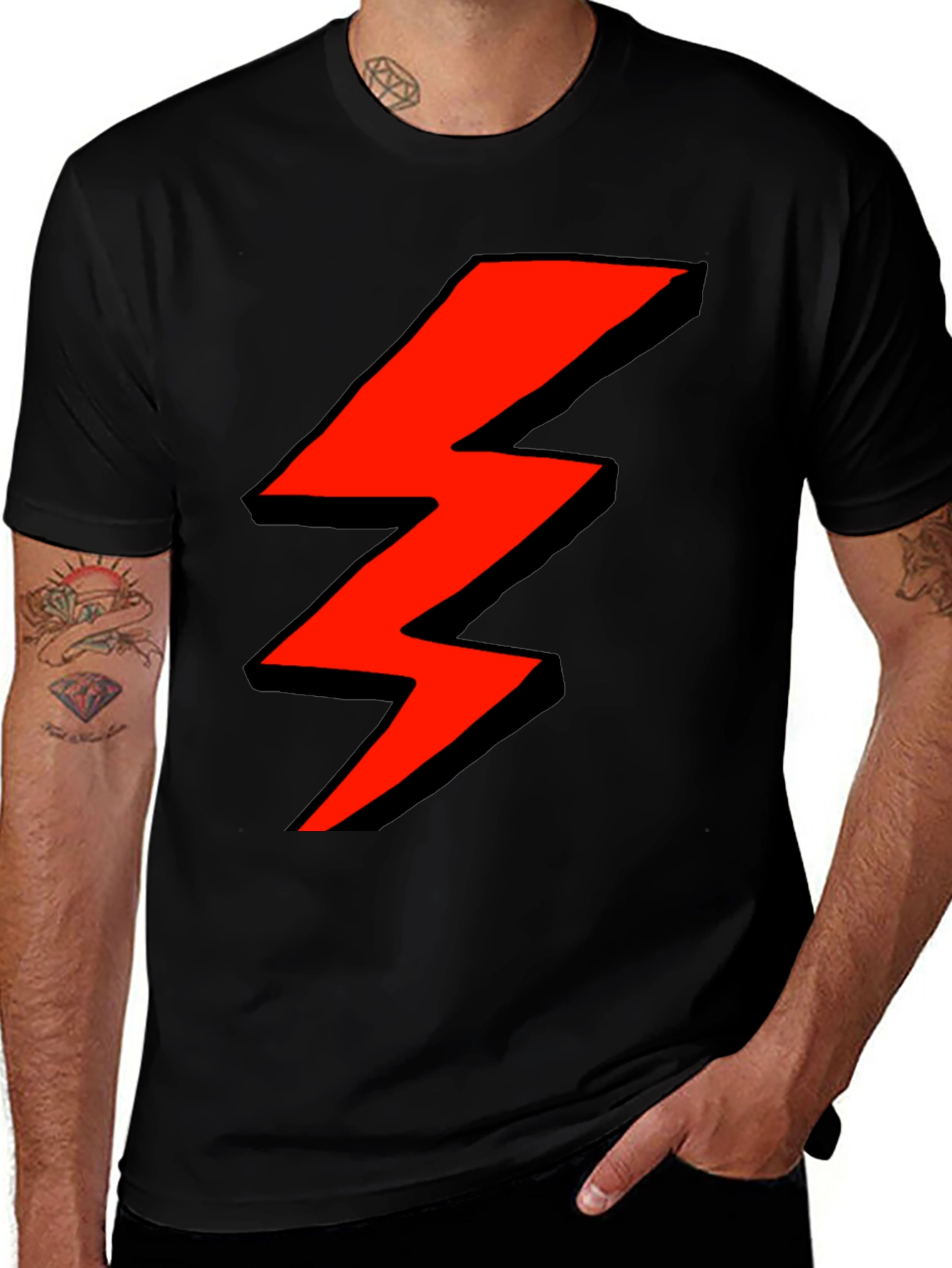 Variant 10 of Red Lightning Bolt Graphic Black T-Shirt