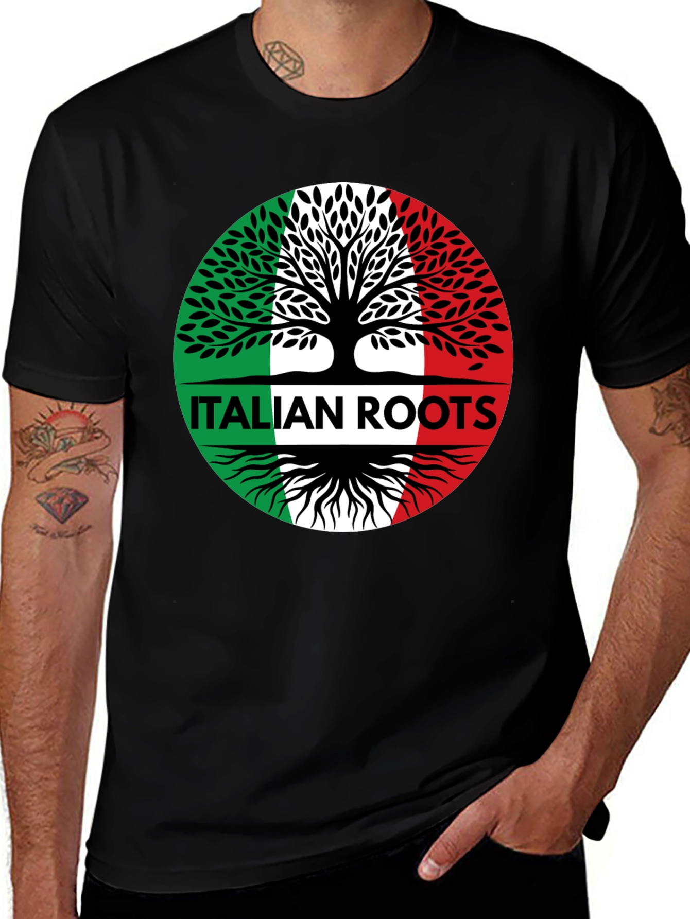 Italian Roots Tree T-Shirt - Black