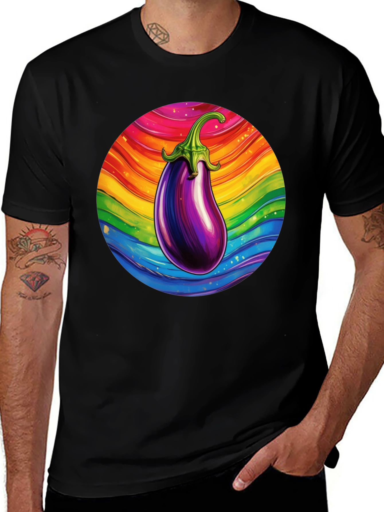 Variant 16 of Rainbow Eggplant Graphic T-Shirt - Black