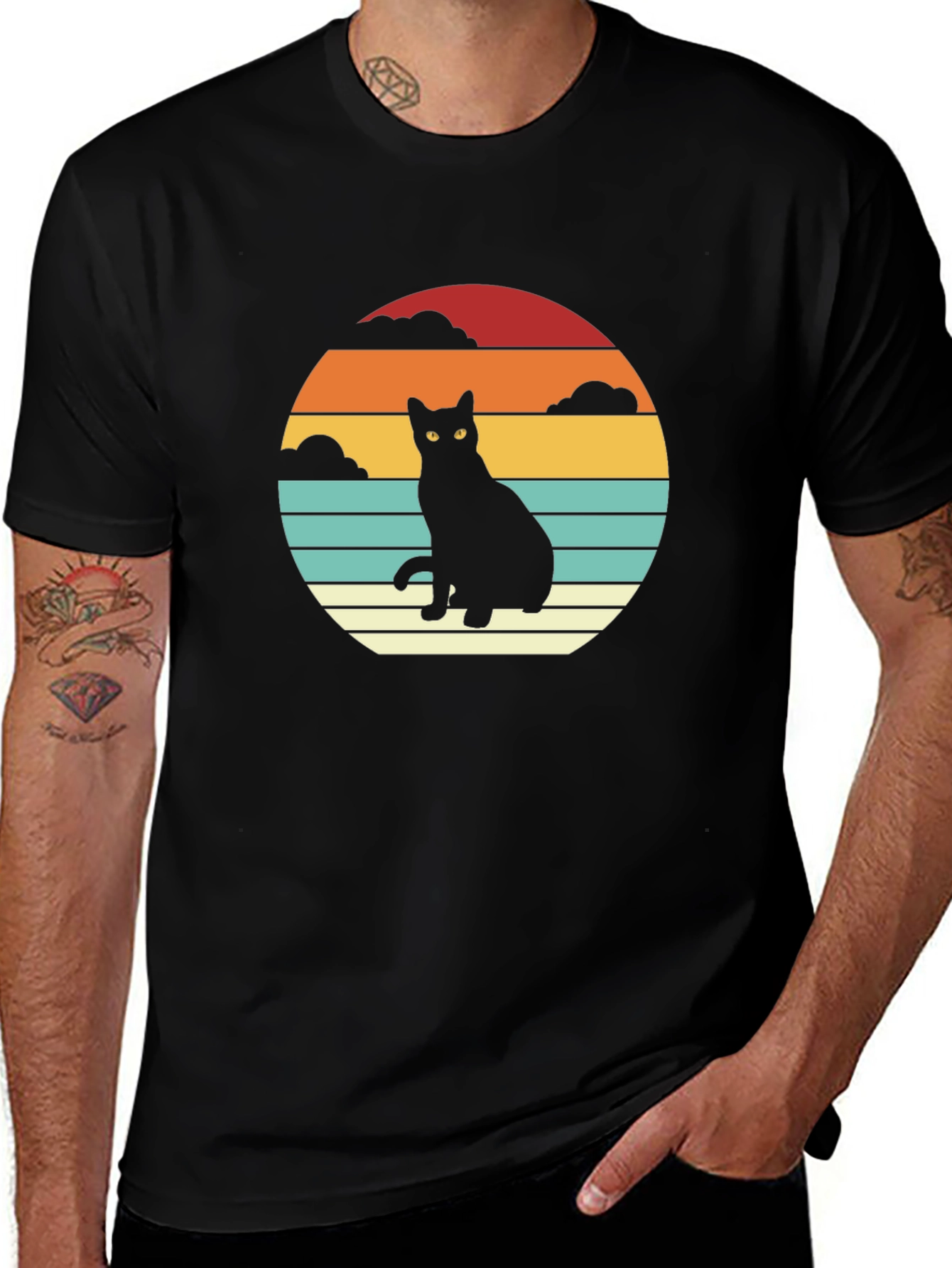 Retro Sunset Cat Graphic Tee