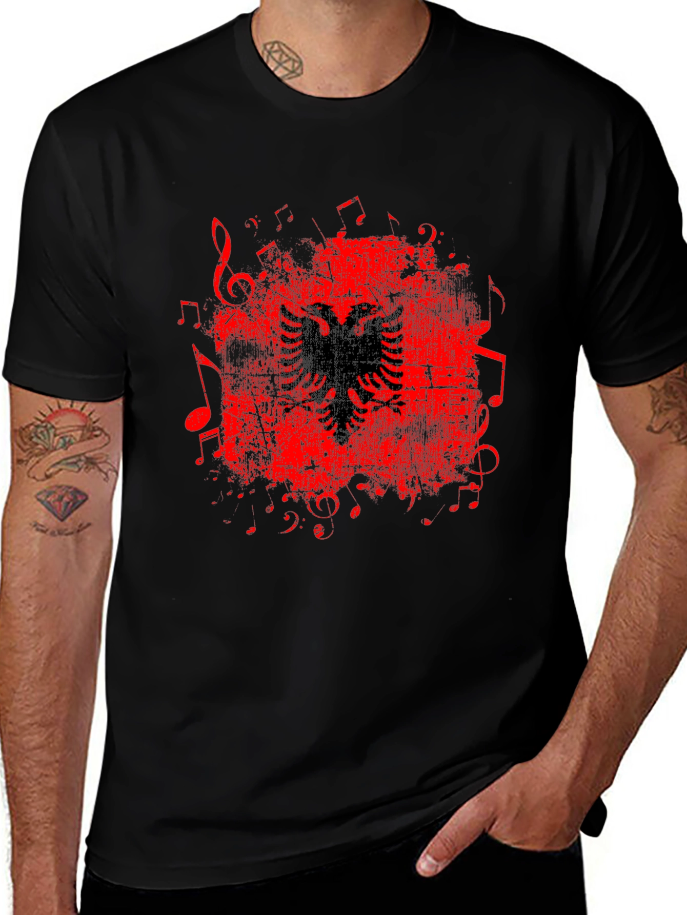 Albanian Eagle Music Notes Graphic T-Shirt