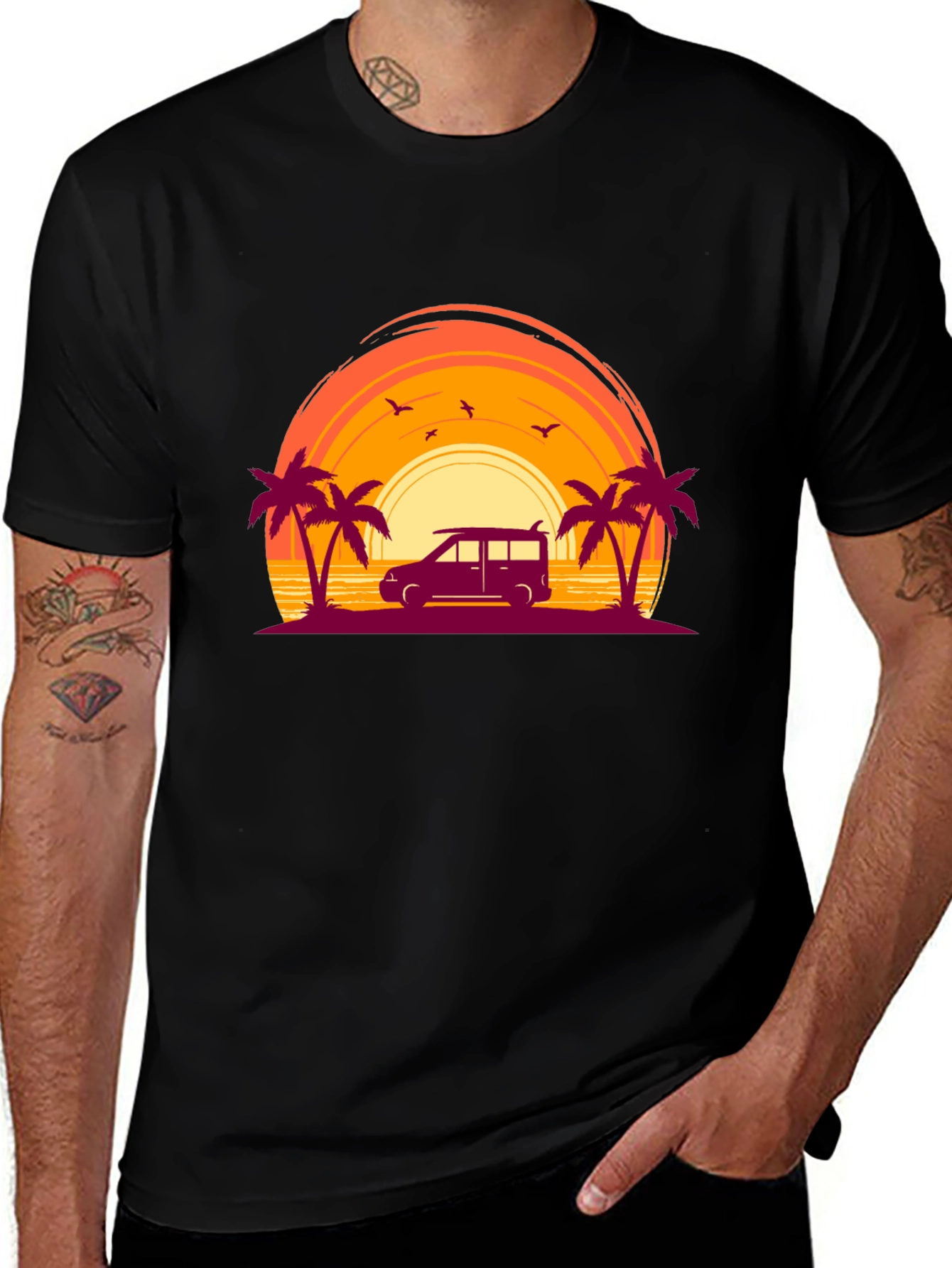 Black Sunset Beach Van Graphic Tee main image
