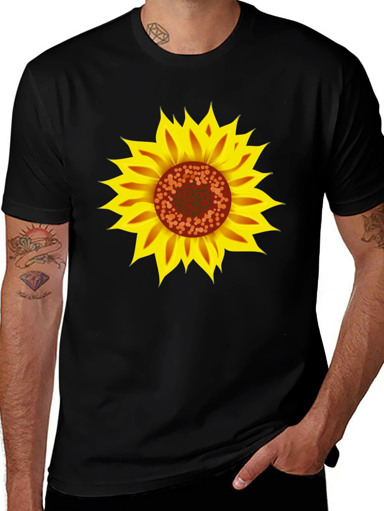 Variant 14 of Sunflower Graphic Tee - Black Cotton Casual Shirt