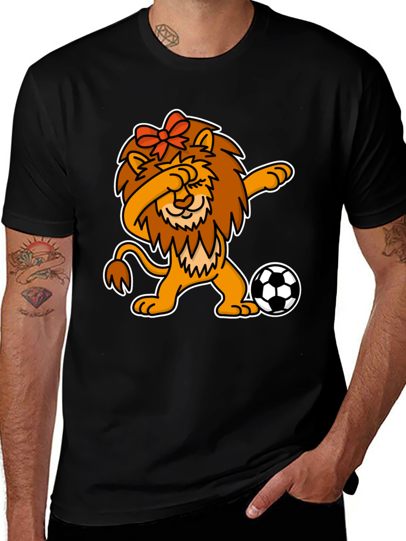 Lion Dabbing Soccer Tee - Black Cotton Blend