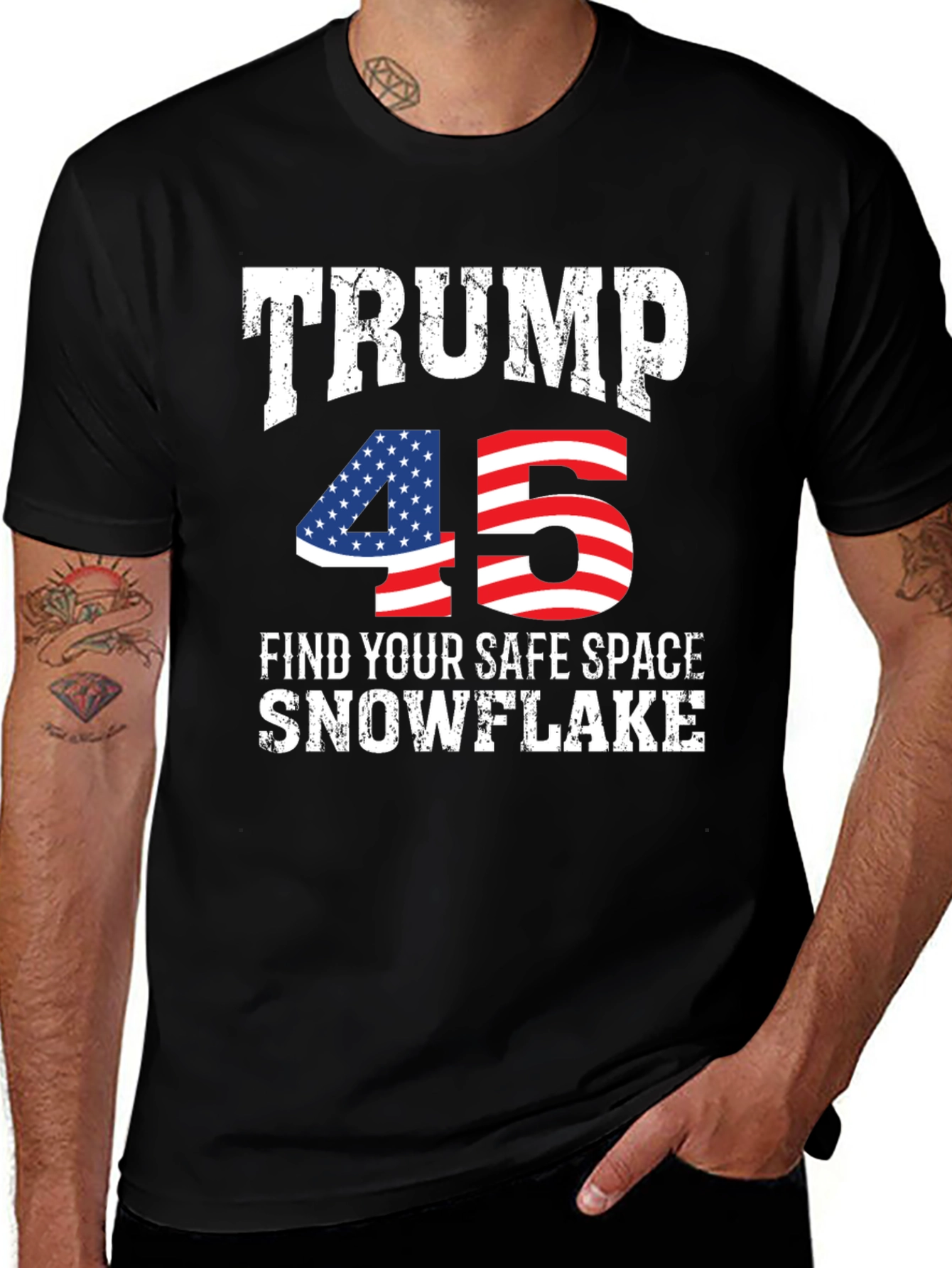 Trump 45 Find Your Safe Space Snowflake Black T-Shirt