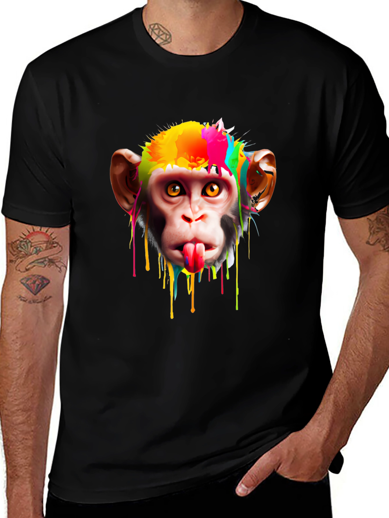 Variant 10 of Monkey Face Graphic Tee - Colorful Dripping Design