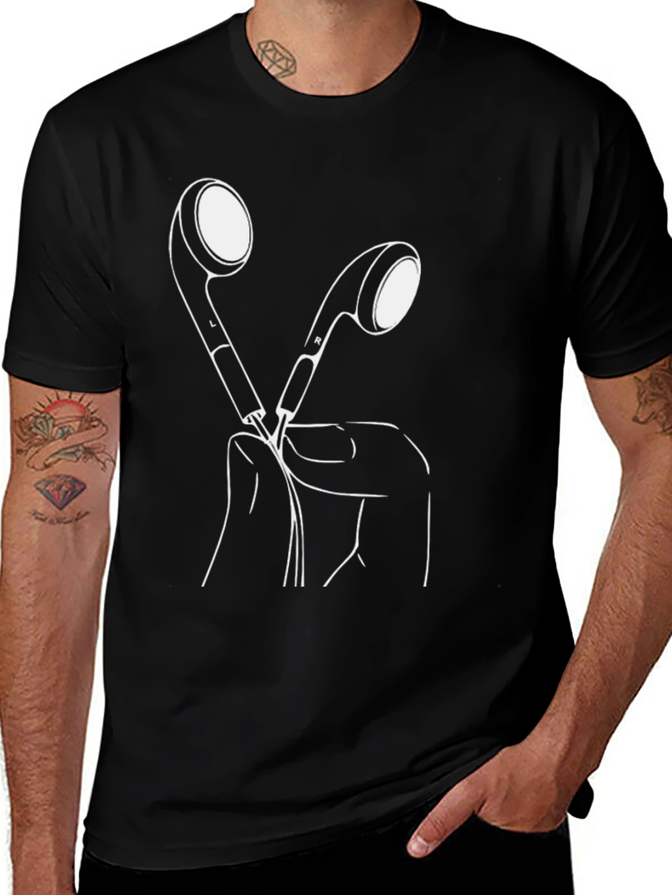 Variant 19 of Earphone Graphic Black T-Shirt