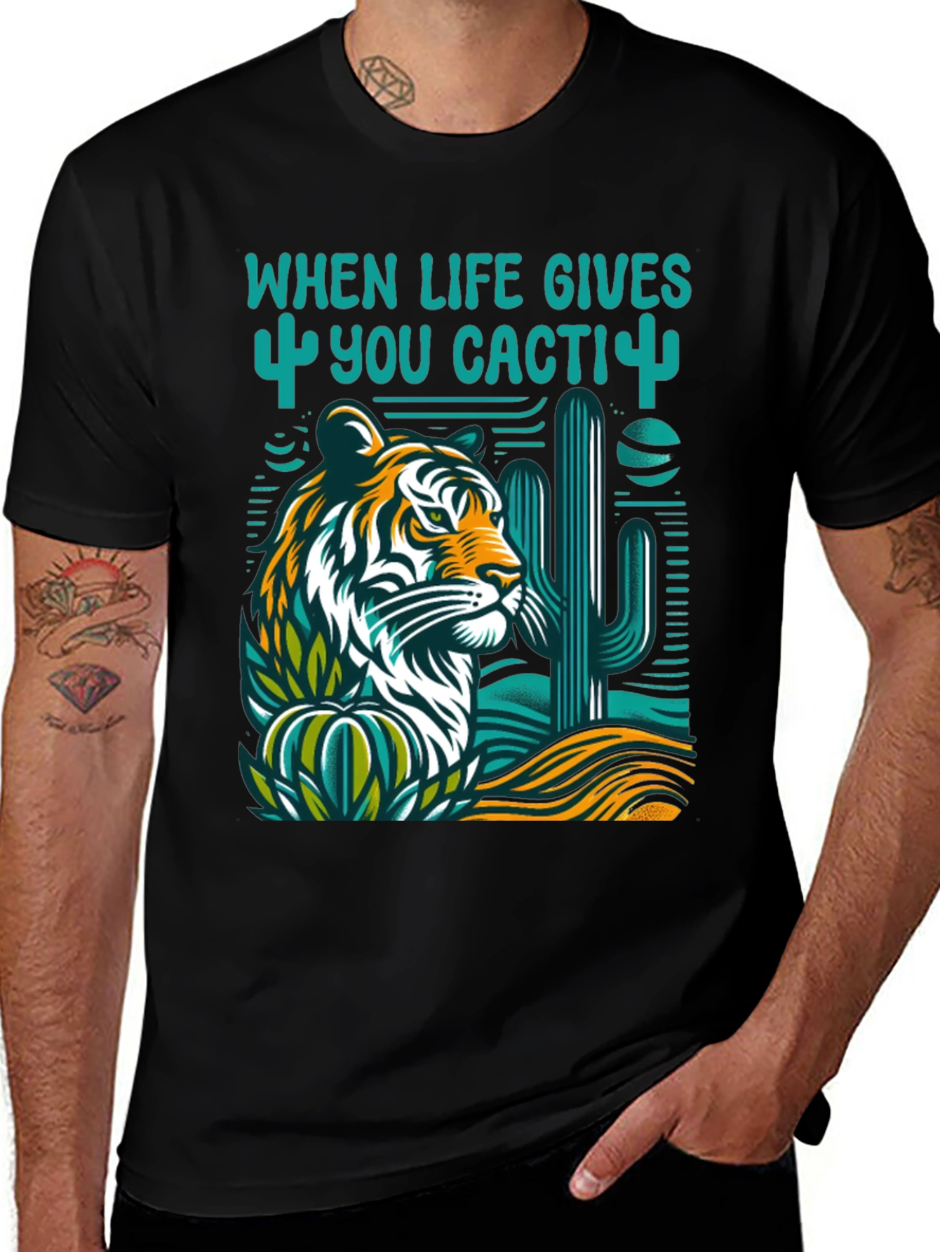 Variant 19 of Cacti Tiger Graphic Tee - When Life Gives You Cacti