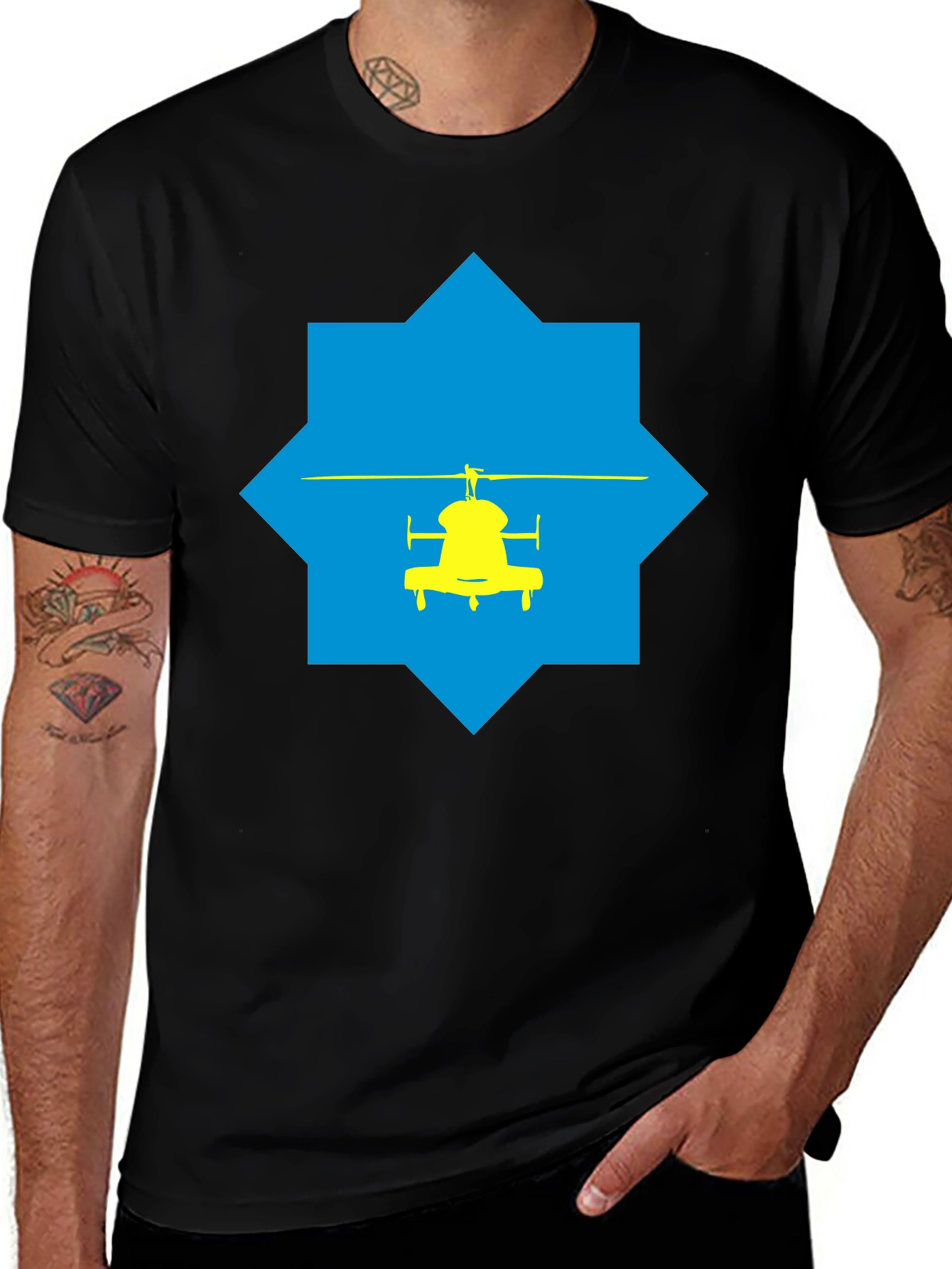Helicopter Graphic Tee - Stylish Black Cotton T-Shirt