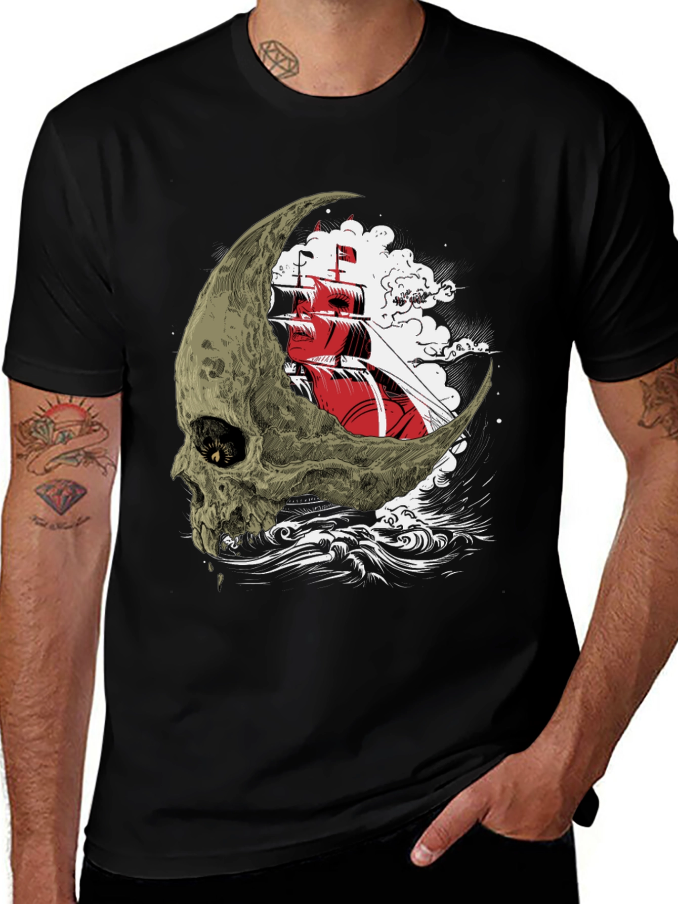 Variant 10 of Skull Moon Ship Graphic T-Shirt