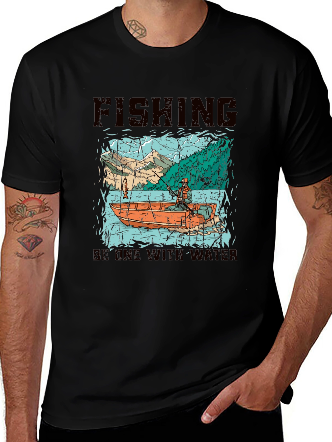 Variant 23 of Fishing Graphic T-Shirt - Be One With Water!