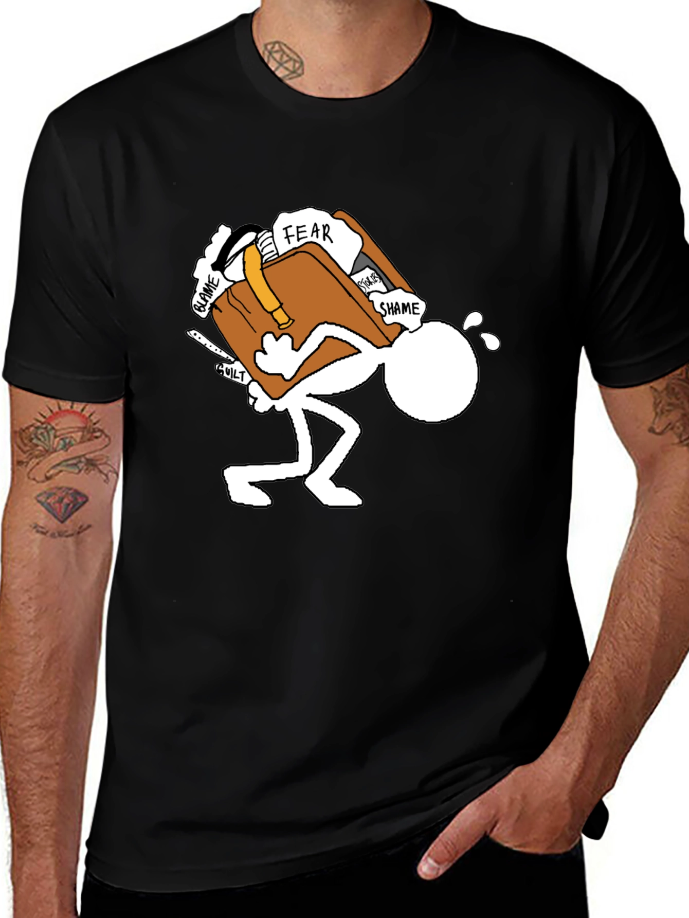 Variant 25 of Burdened Stick Figure Graphic Tee - Black