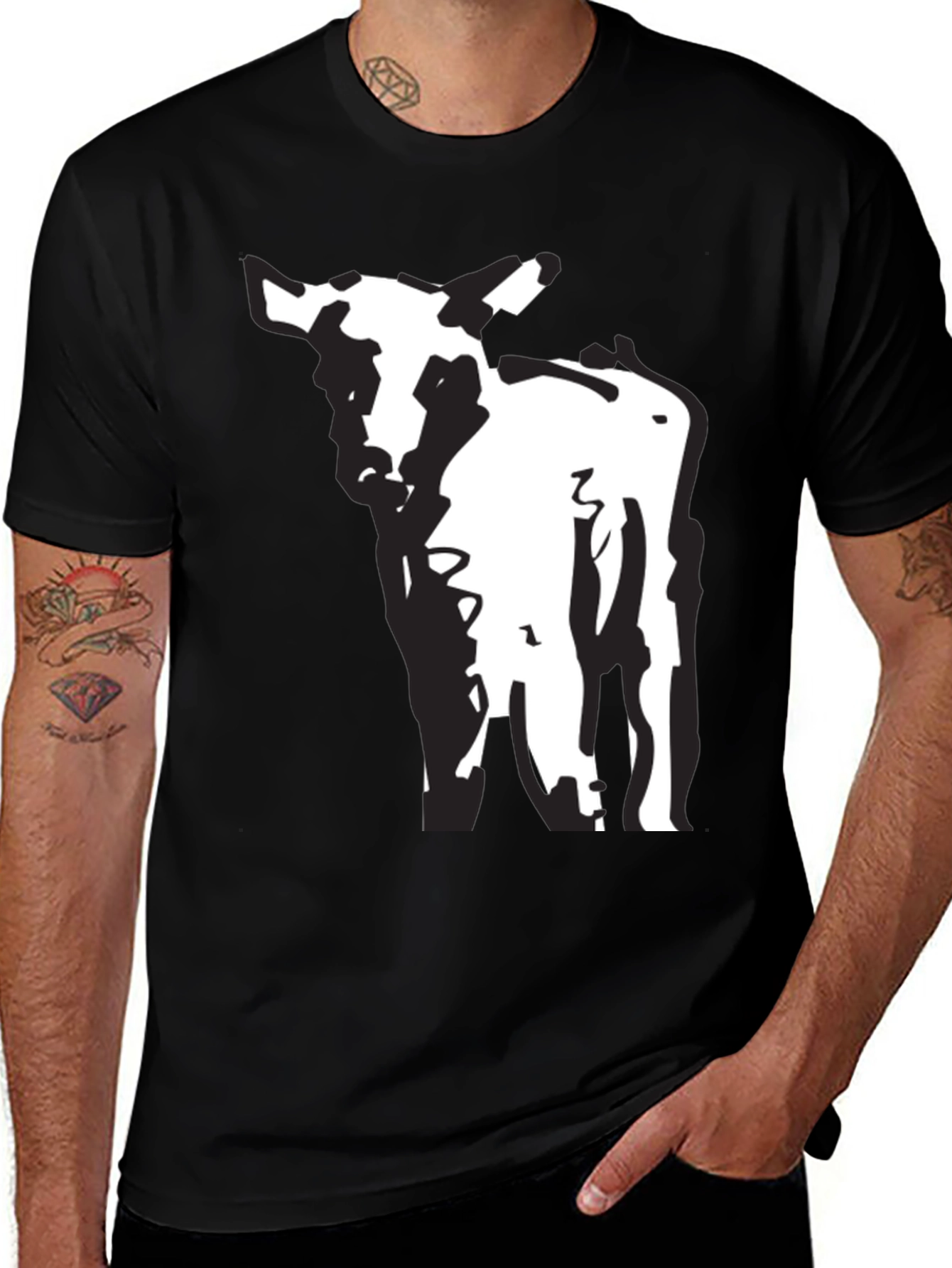 Variant 24 of Black T-Shirt with Abstract Cow Design