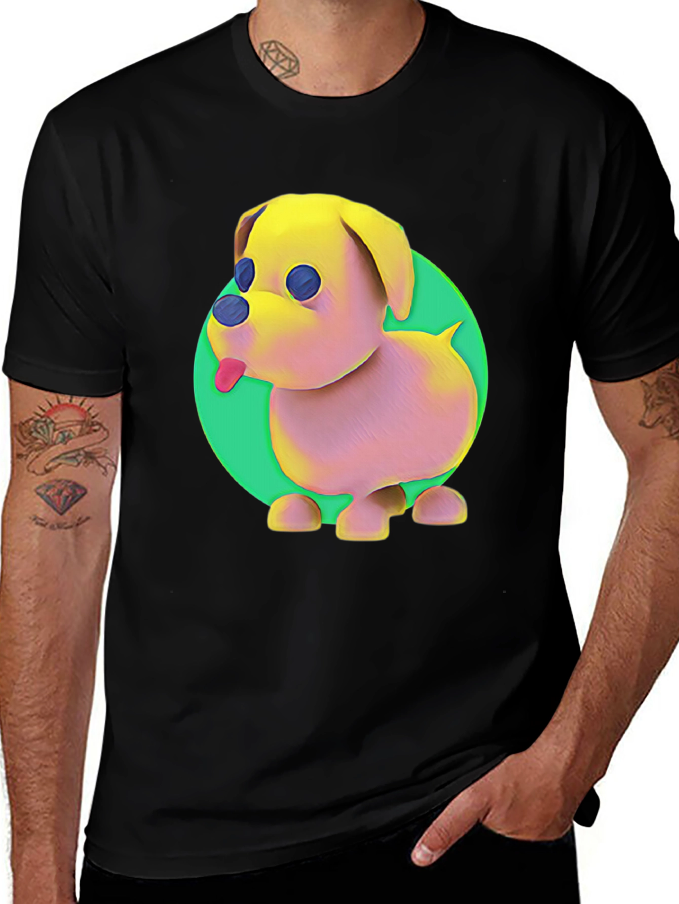 Variant 24 of Cartoon Dog Graphic Tee - Black