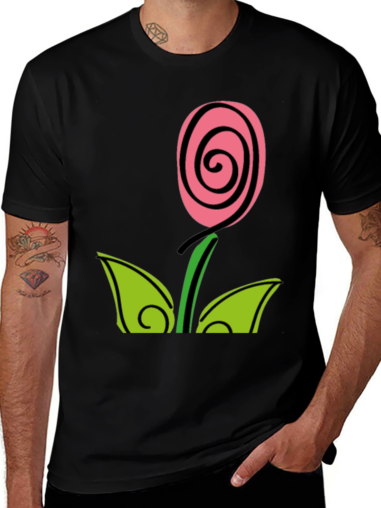 Variant 17 of Cartoon Rose Black T-Shirt
