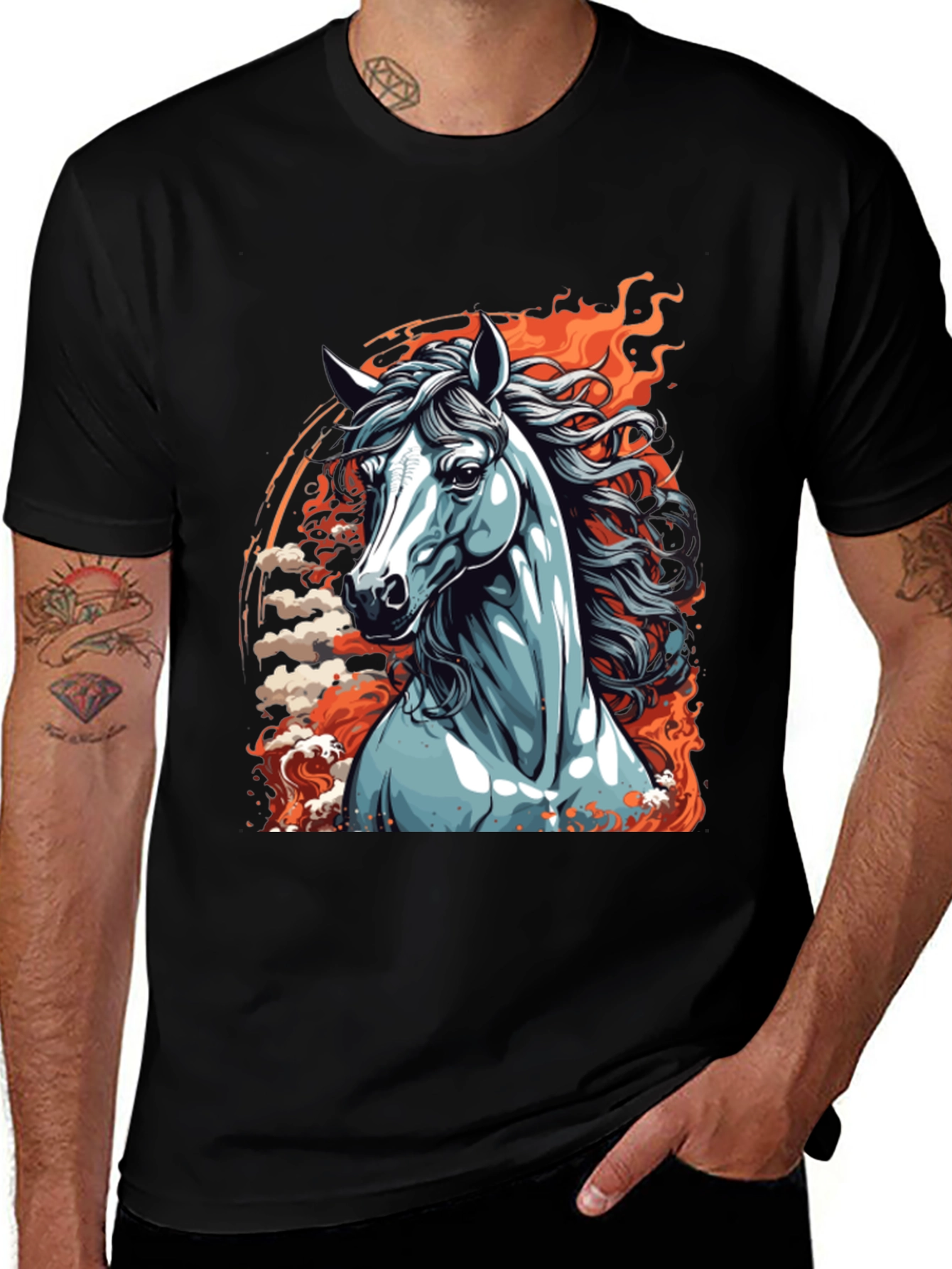 Variant 25 of Fiery Horse Graphic Tee - Black Cotton Shirt