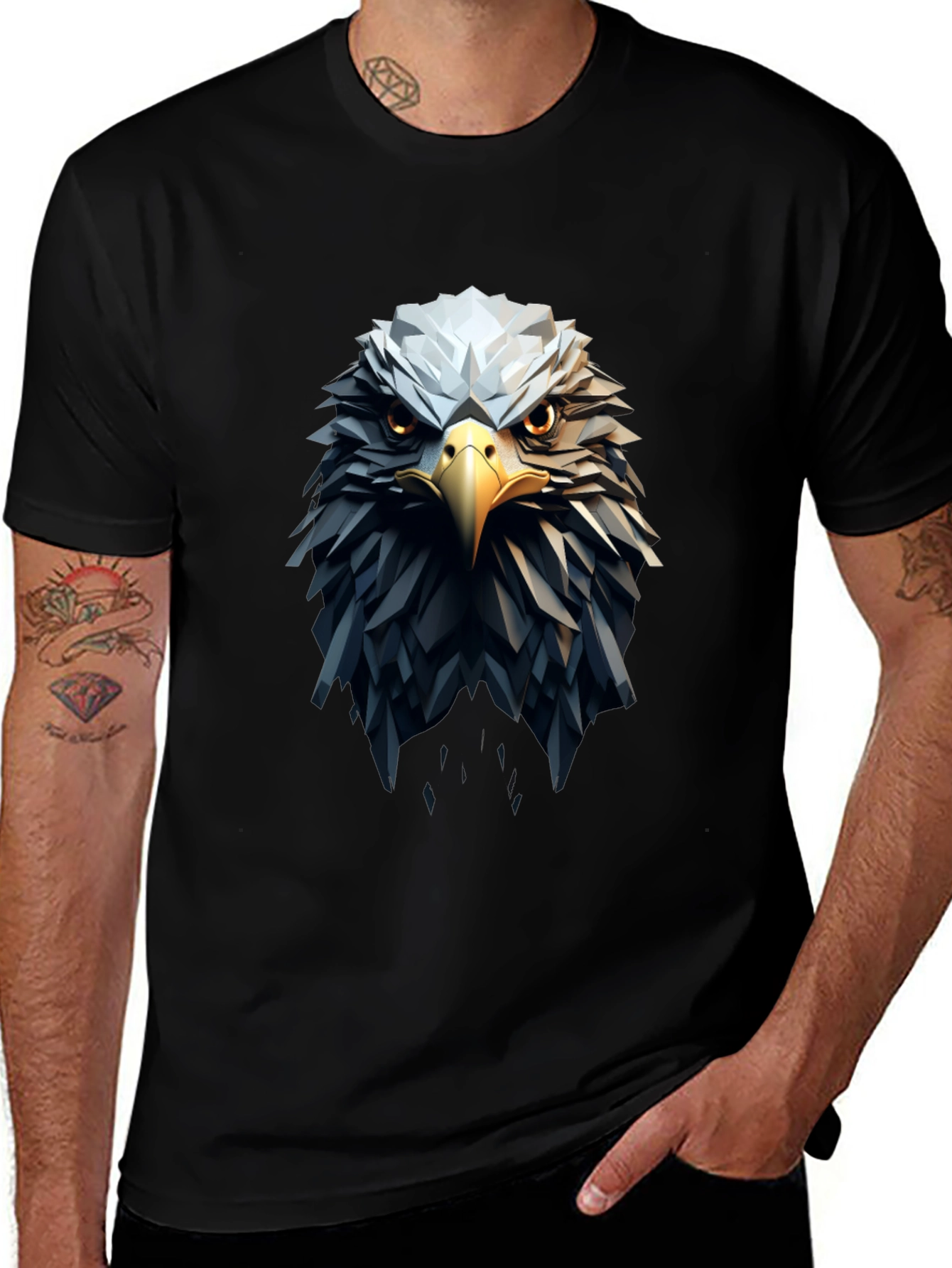 Variant 11 of Geometric Eagle Graphic Tee - Men's Black T-Shirt