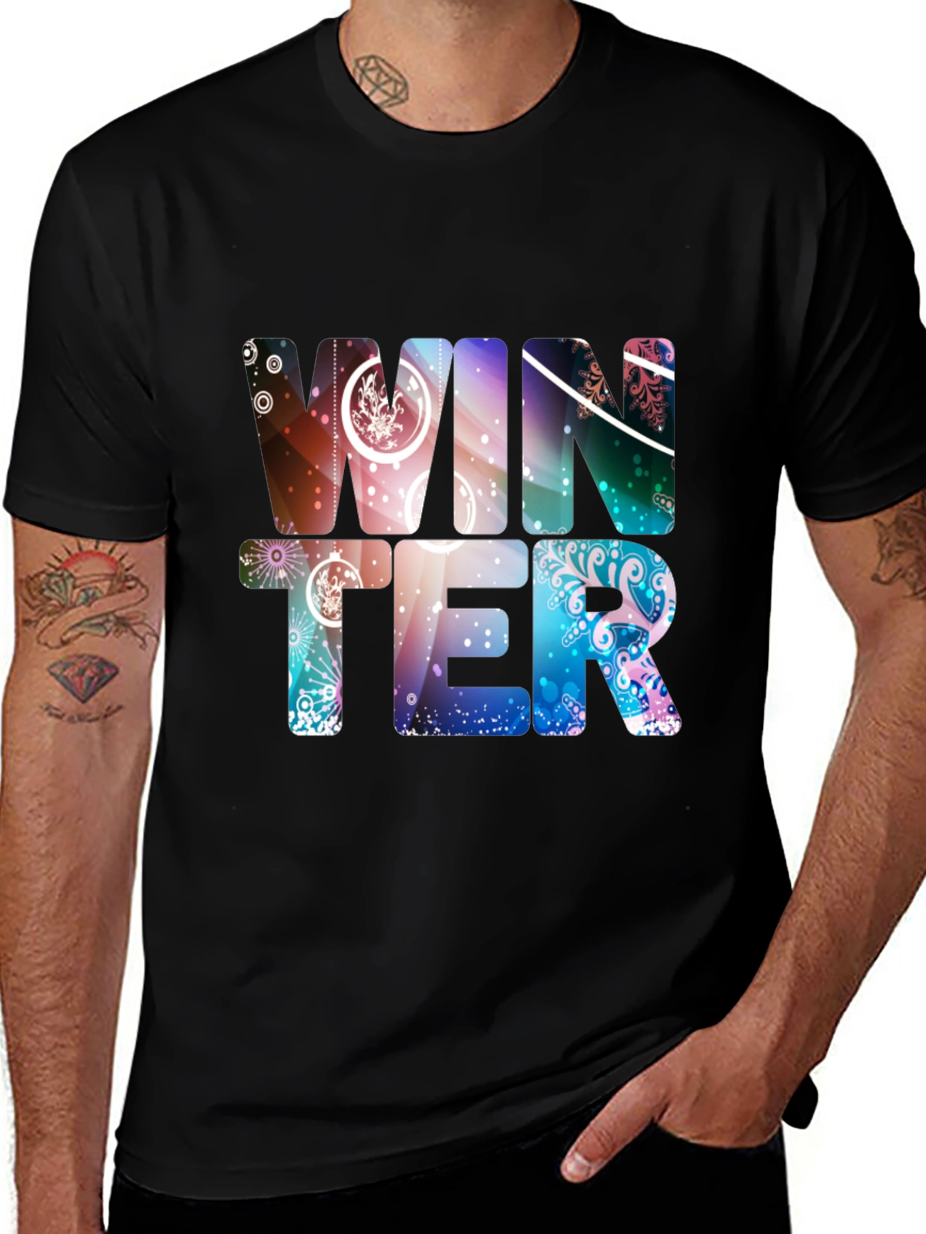 Variant 11 of Winter Print Black Crew Neck T-Shirt