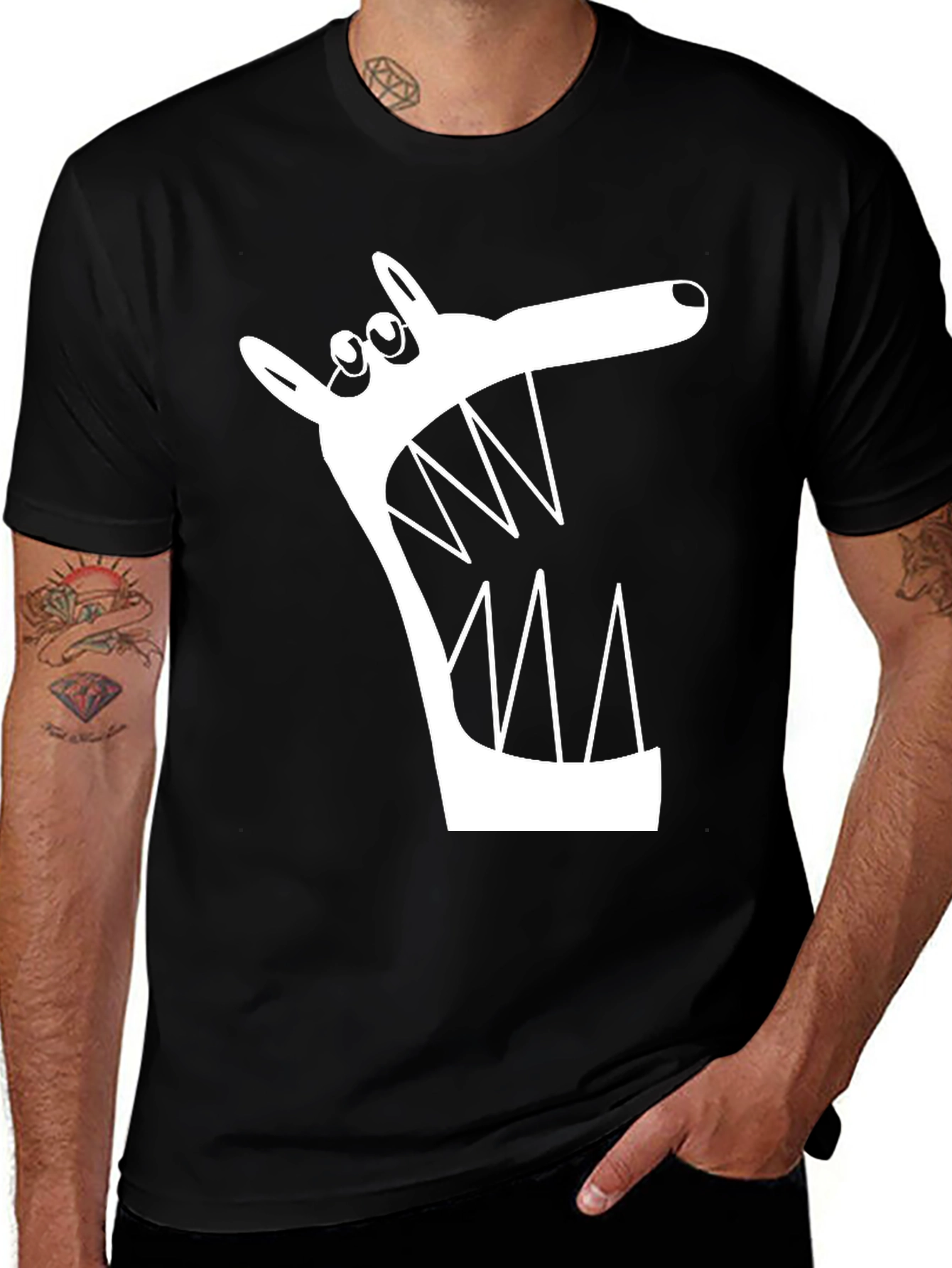 Variant 4 of Cartoon Wolf Graphic Tee - Men's Black T-Shirt