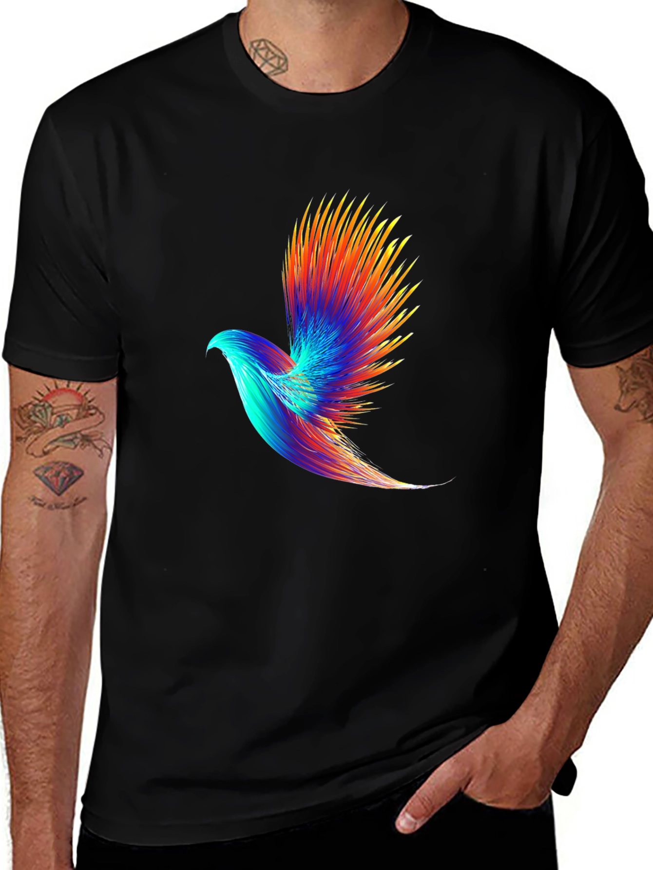 Variant 21 of Men's Black T-Shirt with Abstract Bird Graphic