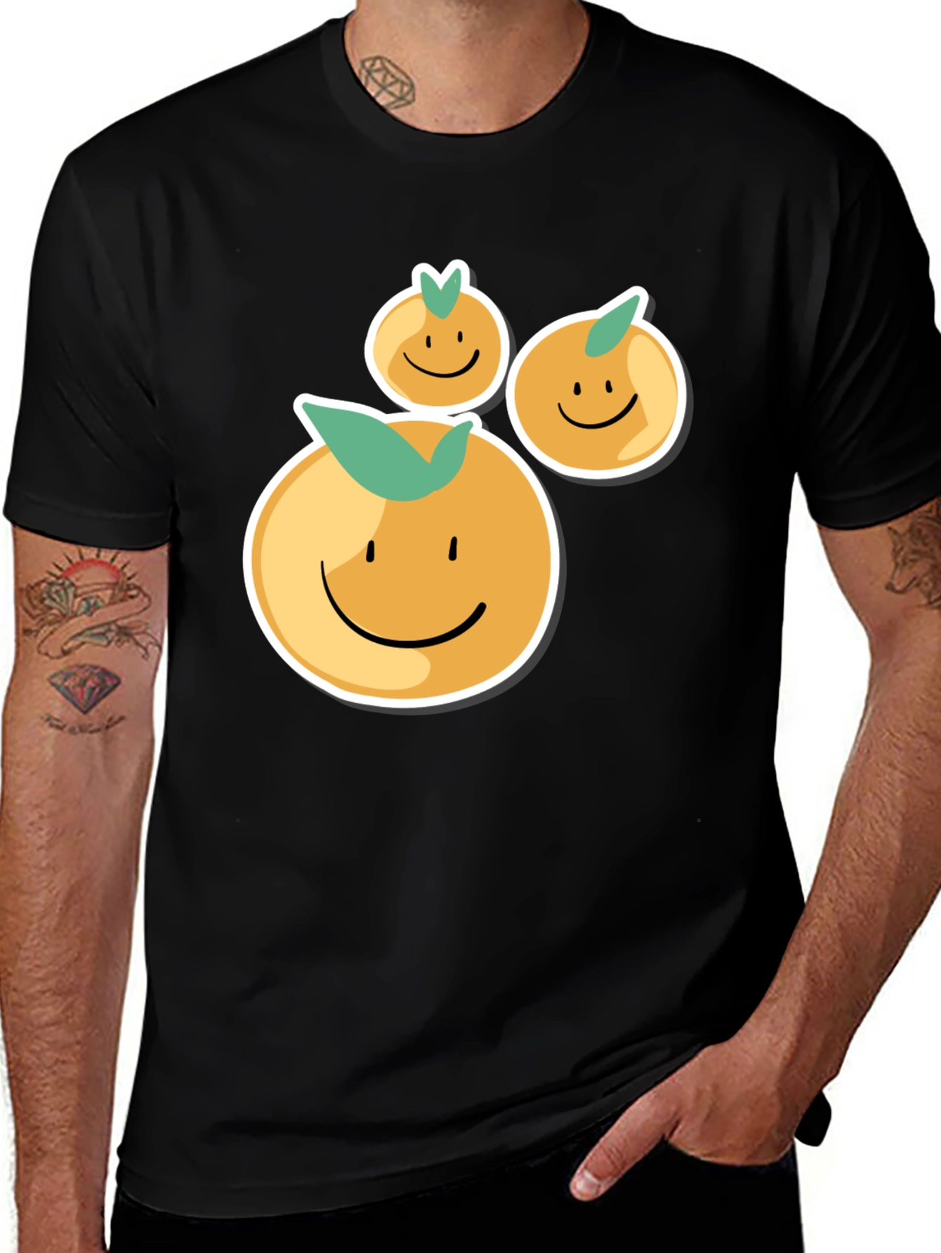 Variant 5 of Smiling Oranges Graphic Tee - Casual Black T-Shirt