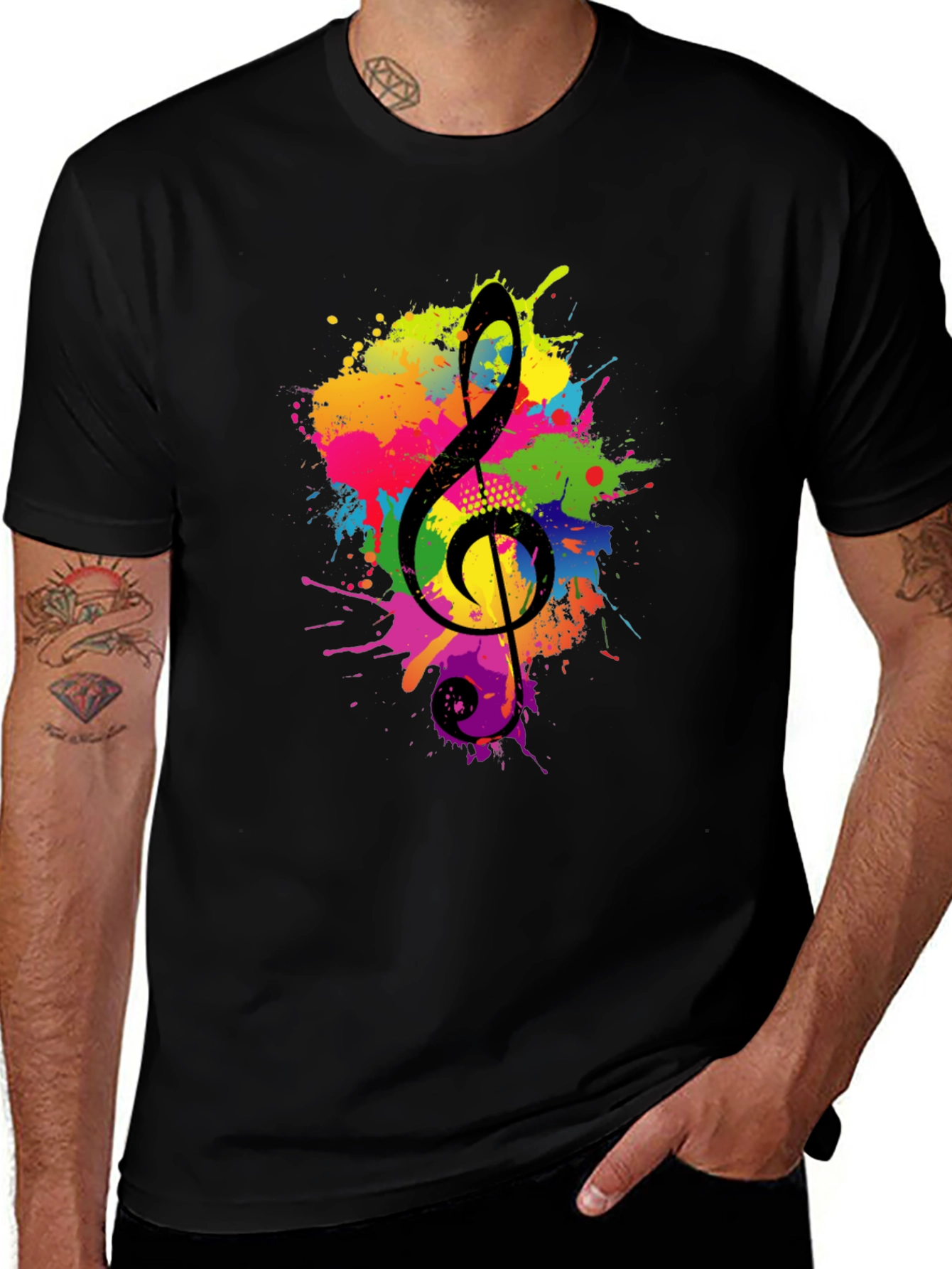 Variant 3 of Colorful Treble Clef Black Graphic Tee