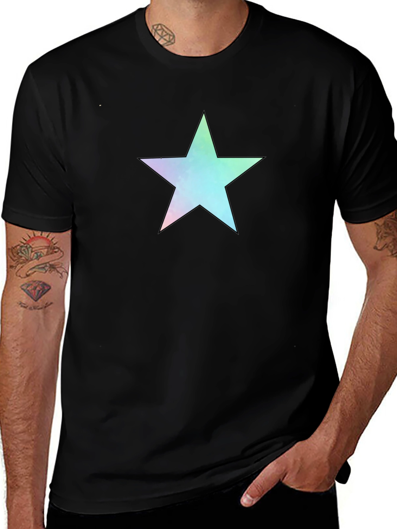 Iridescent Star Graphic Black T-Shirt