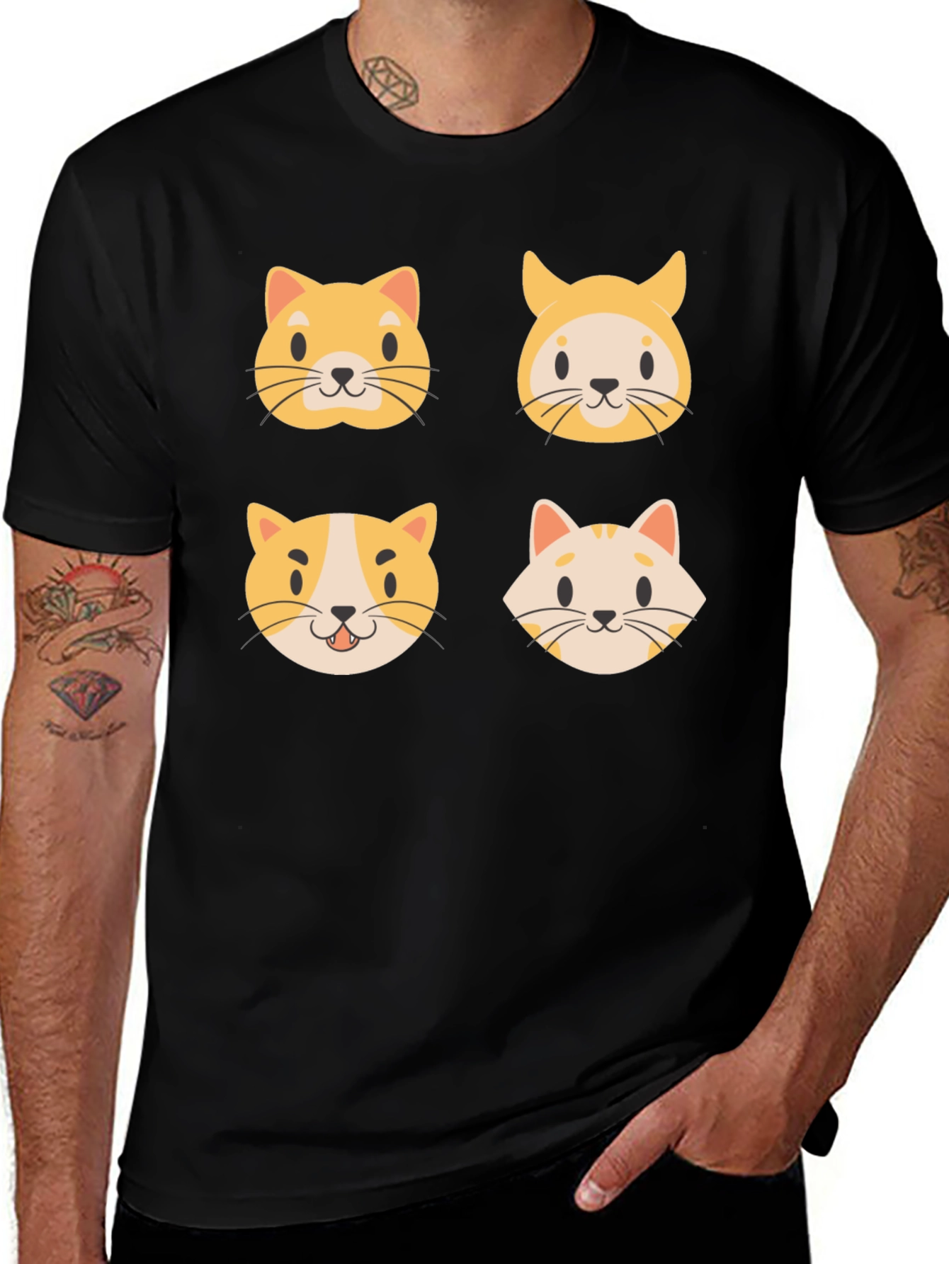 Variant 16 of Cute Cat Faces Black T-Shirt