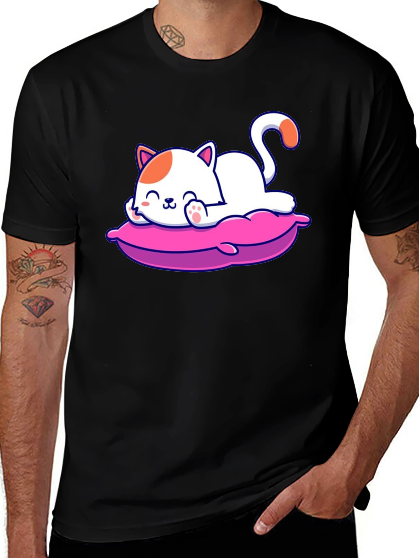 Variant 25 of Cute Cat on Pillow Black T-Shirt