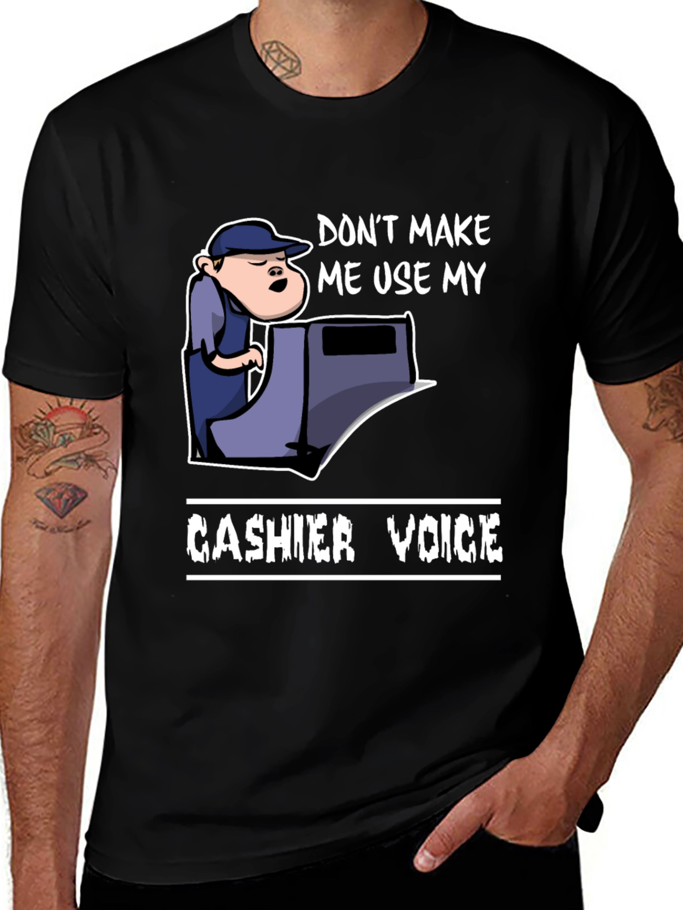 Cashier Voice Graphic Tee - Funny Retail T-Shirt