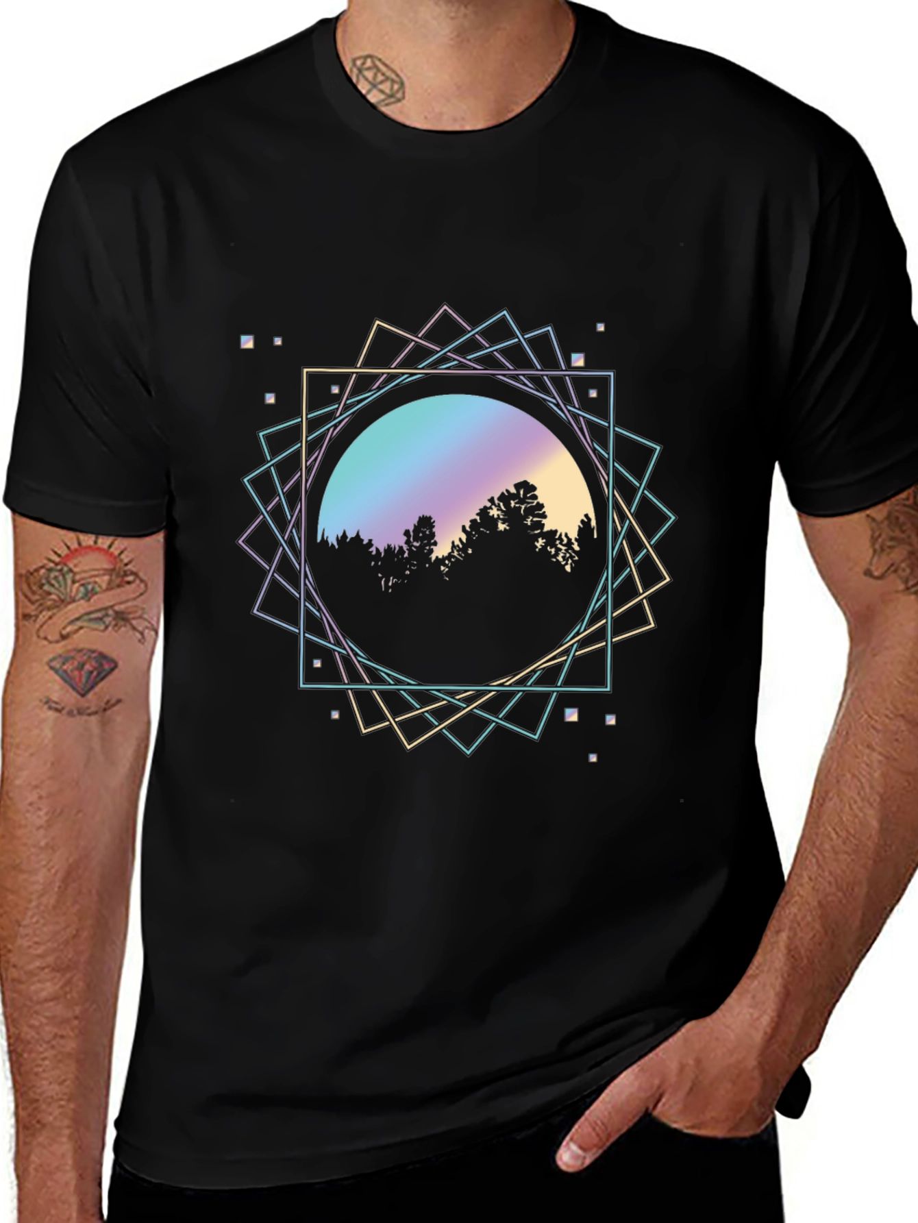 Variant 23 of Geometric Forest T-Shirt - Modern Black Tee