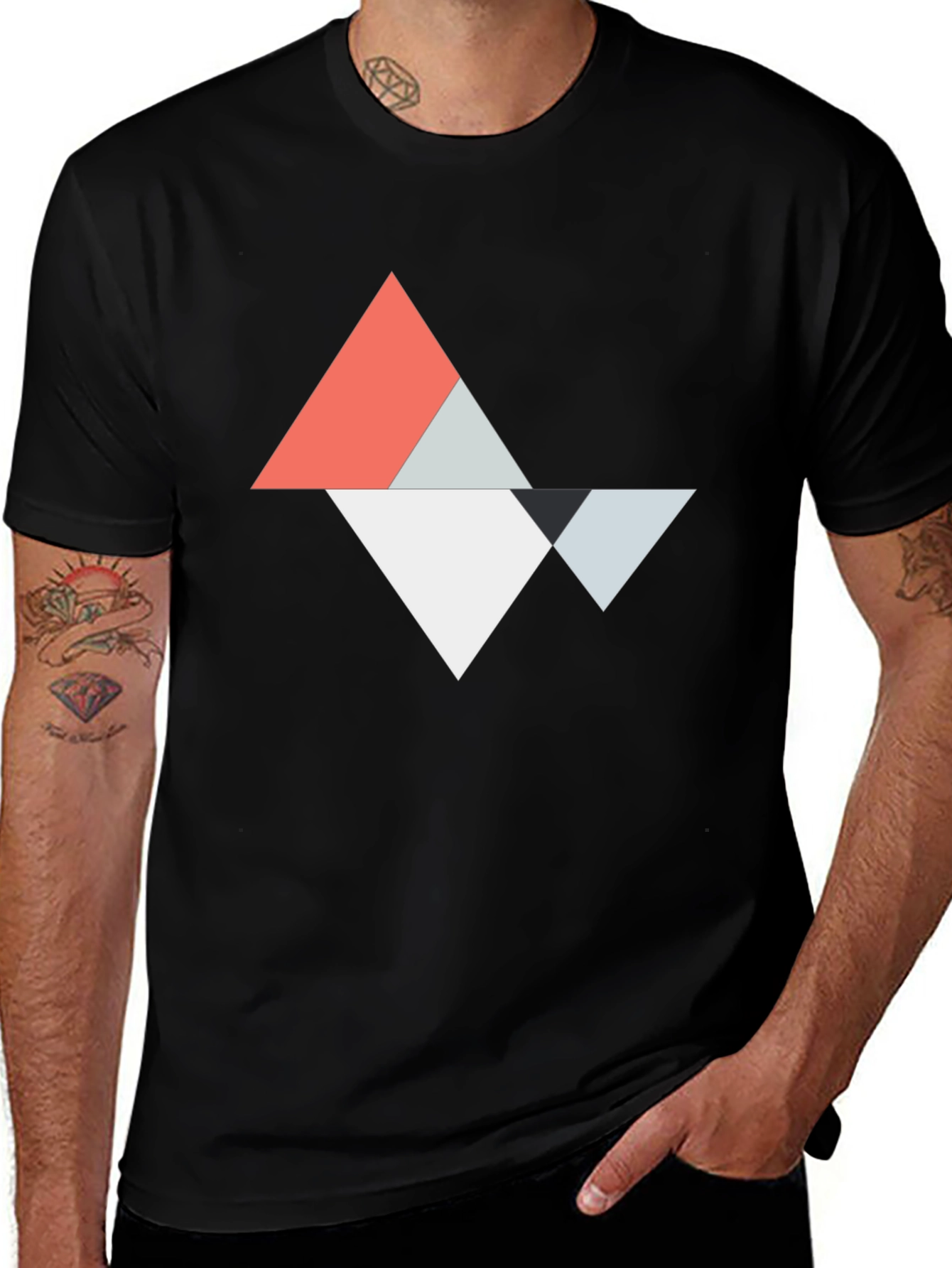 Geometric Triangle Graphic Tee - Modern Casual Top