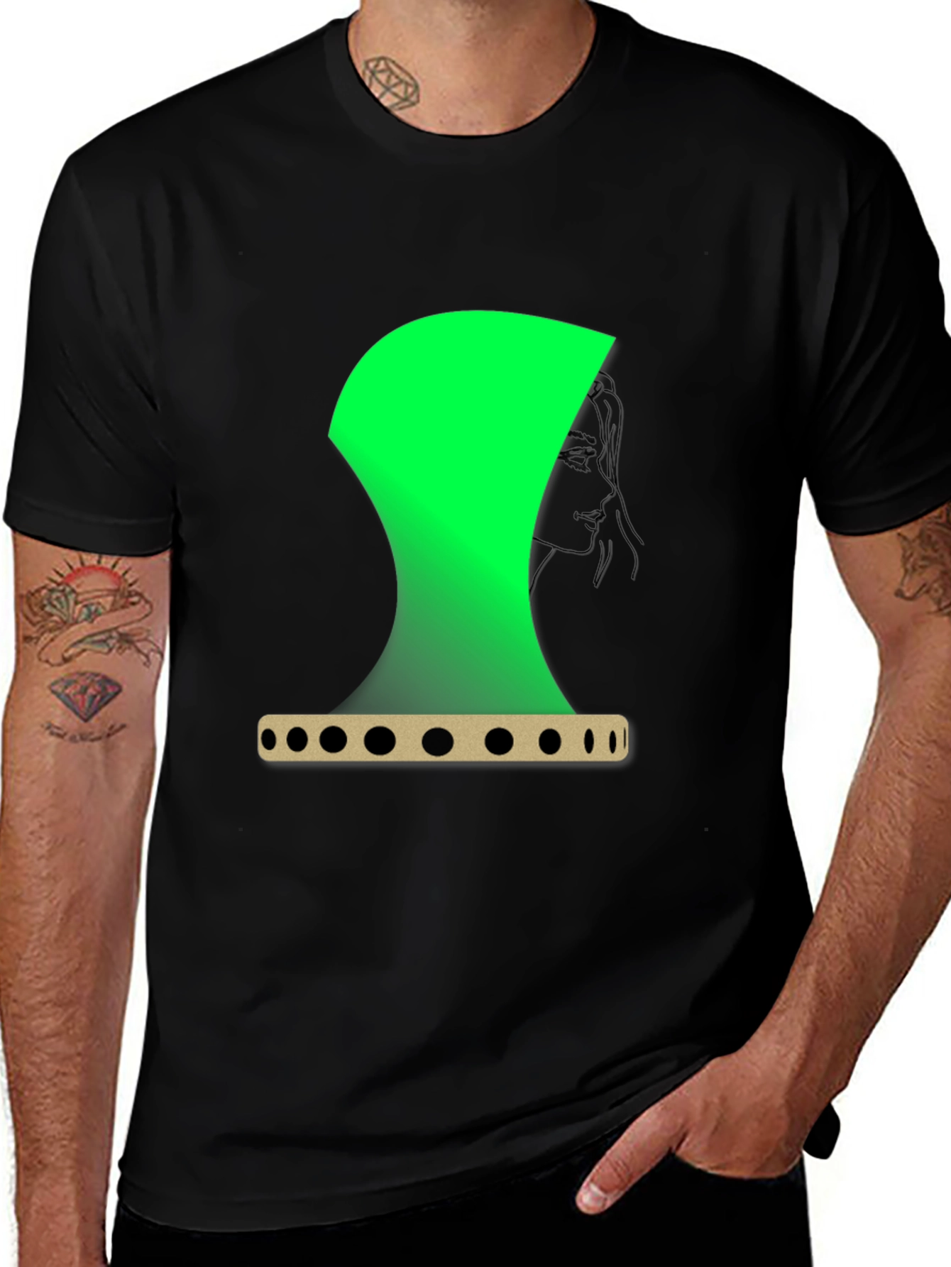 Variant 11 of Abstract Green Graphic Print Black T-Shirt