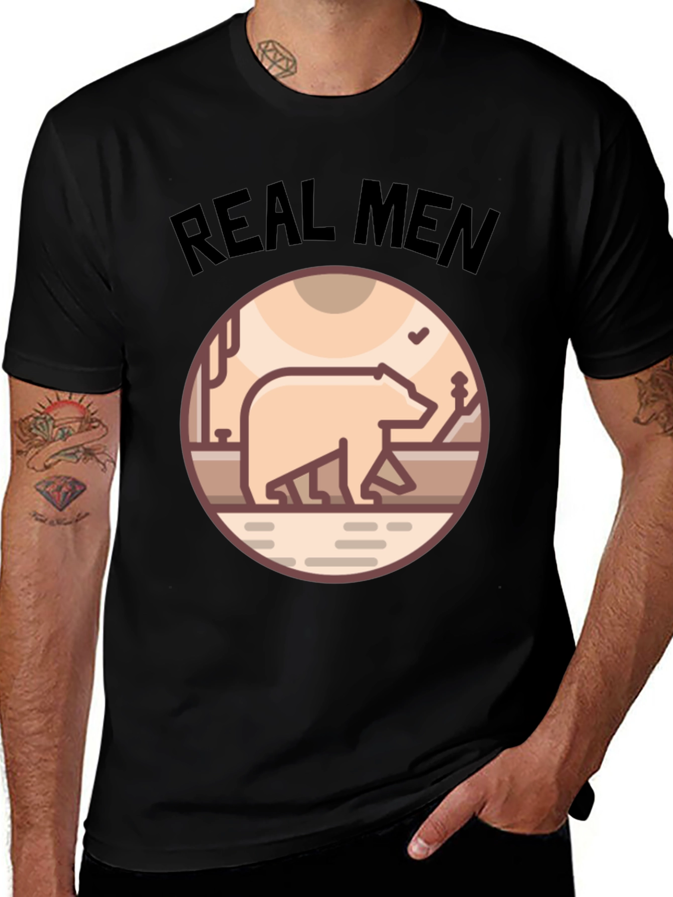 Variant 5 of Real Men Bear Graphic Tee - Black Cotton Blend