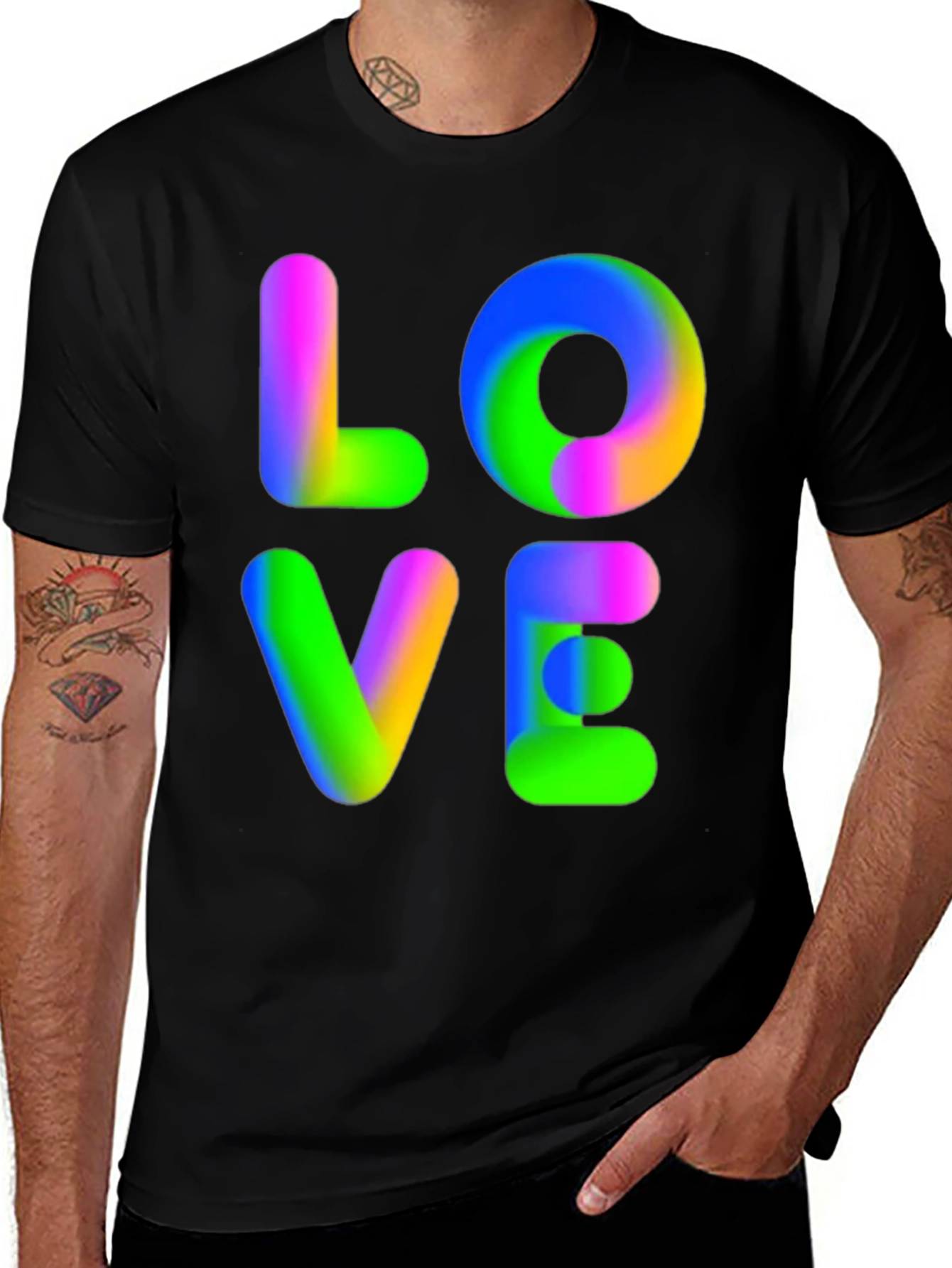 Variant 18 of Colorful "LOVE" Graphic Black T-Shirt