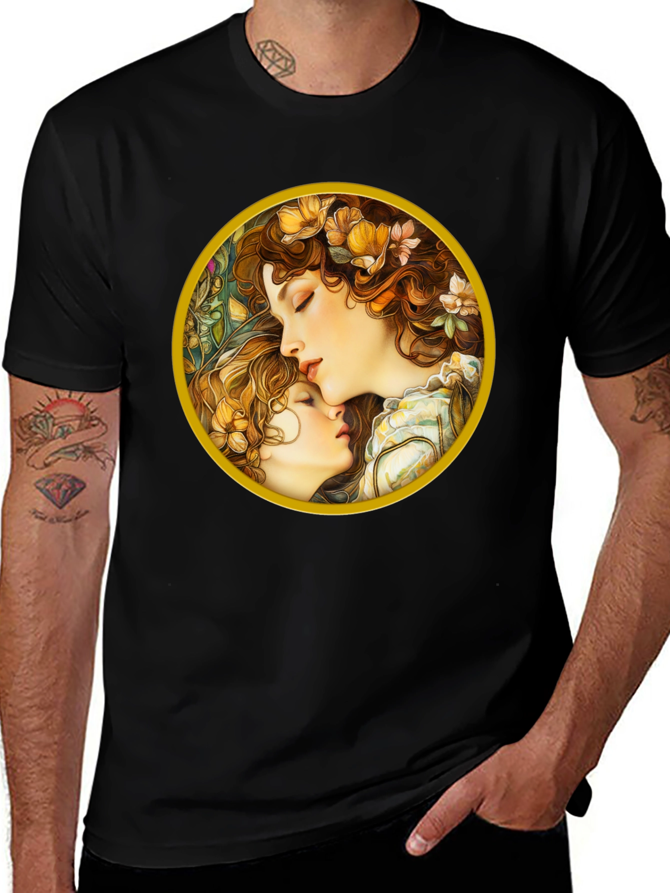 Variant 29 of Art Nouveau Mother & Child Black Tee