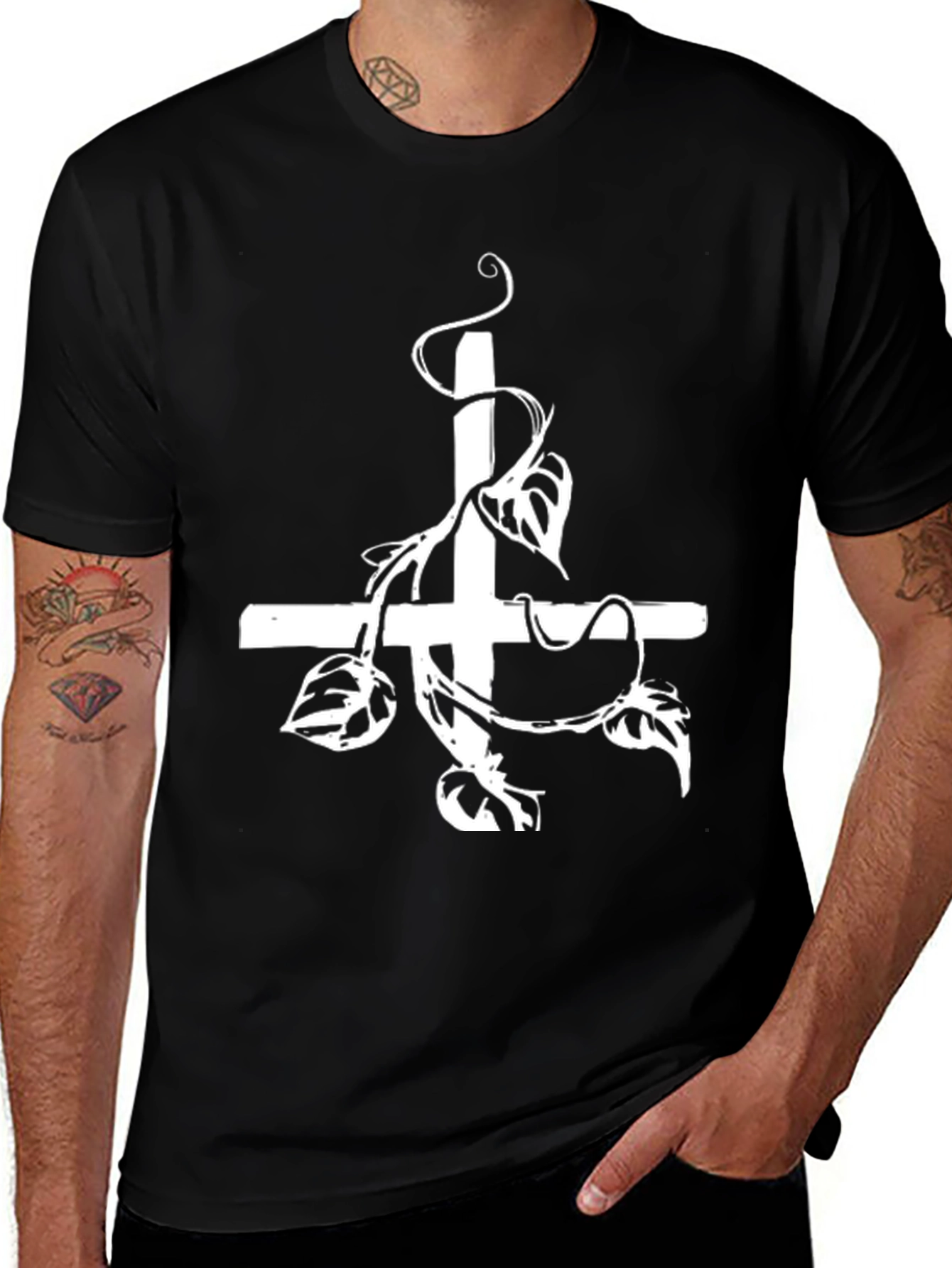 Variant 5 of Inverted Cross & Vines Graphic Tee