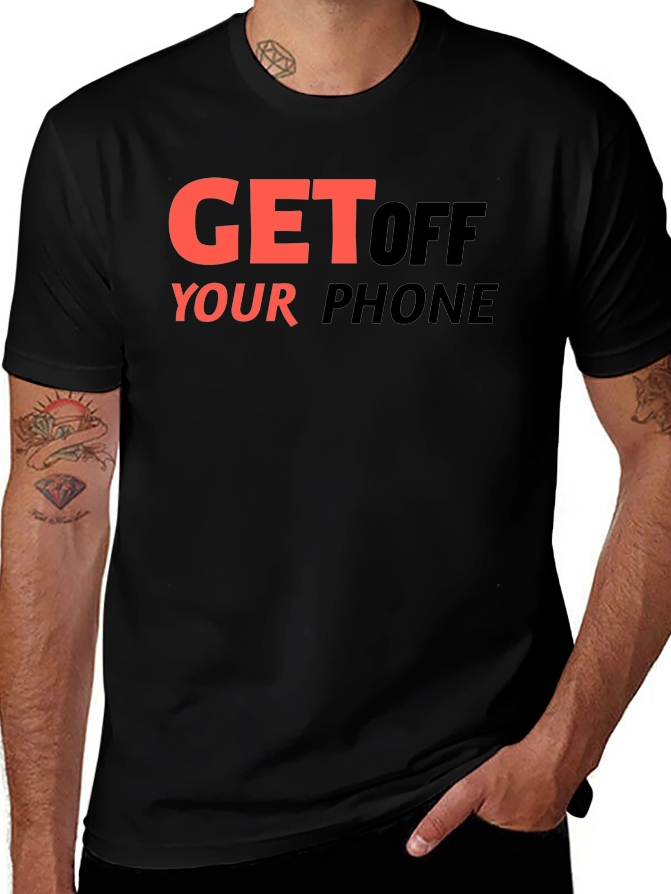 Variant 17 of Get Off Your Phone Graphic Tee - Black