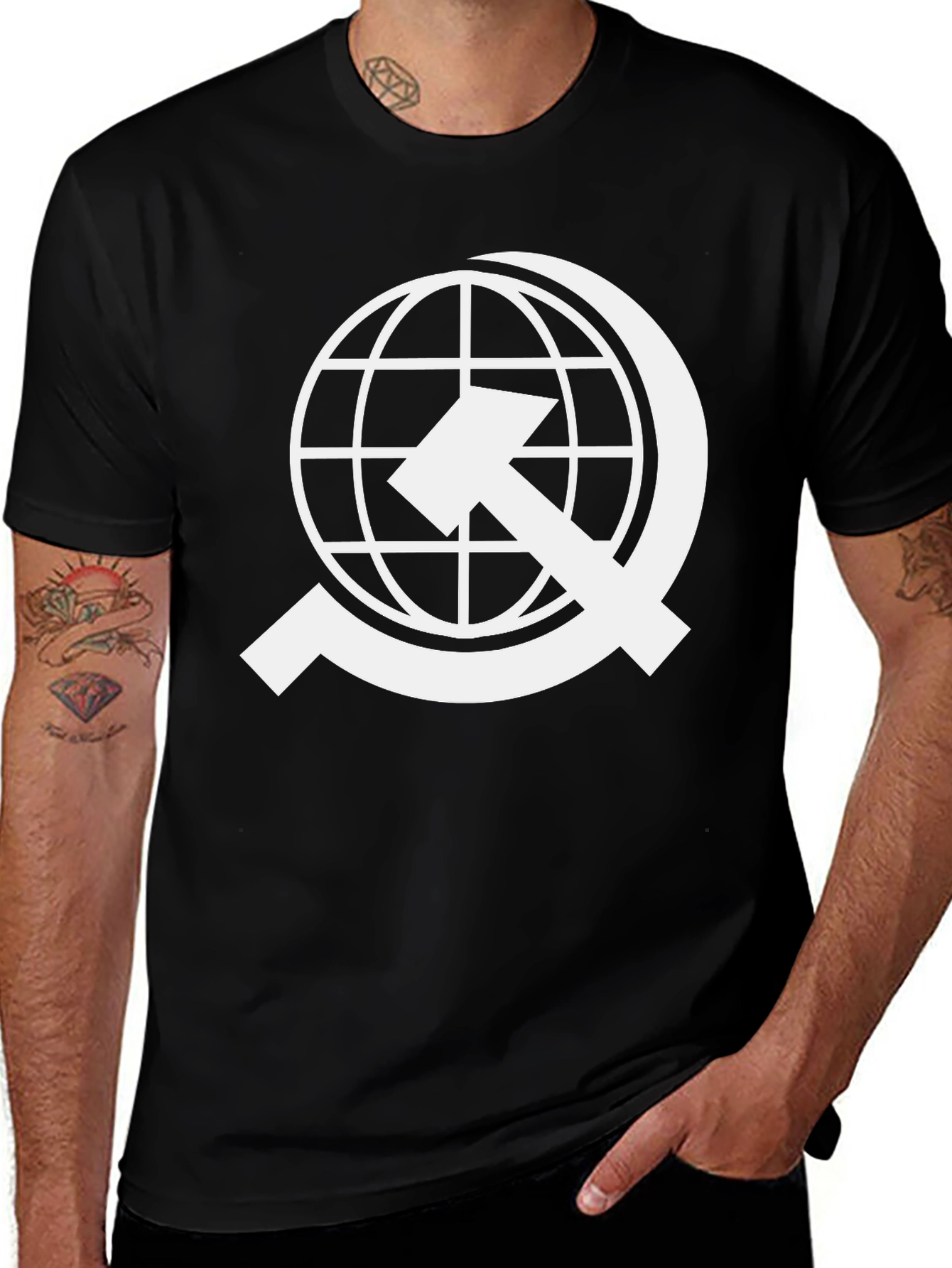 Variant 2 of Global Solidarity Tee - White Design on Black