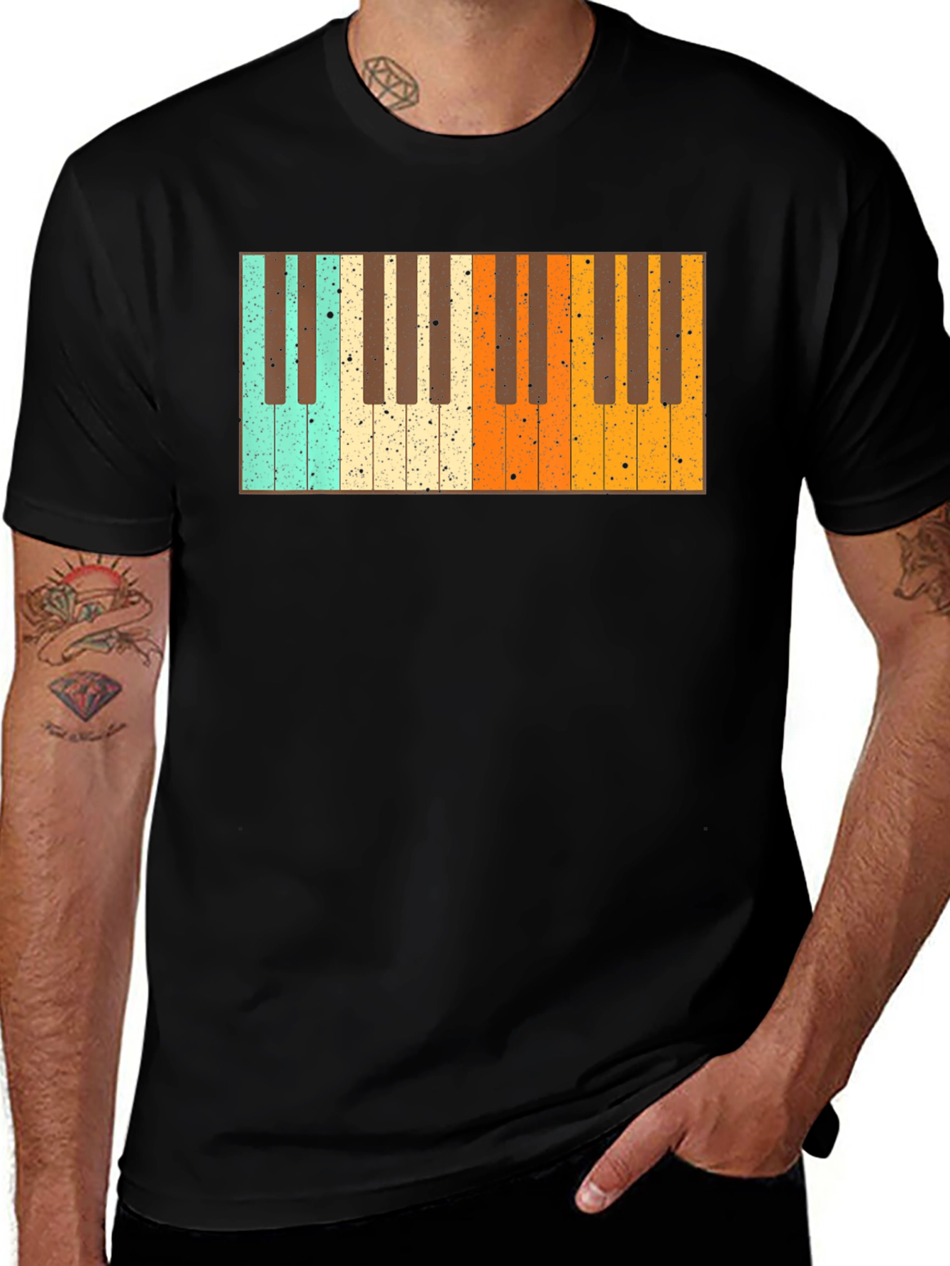 Variant 19 of Retro Piano Keys Graphic Black T-Shirt