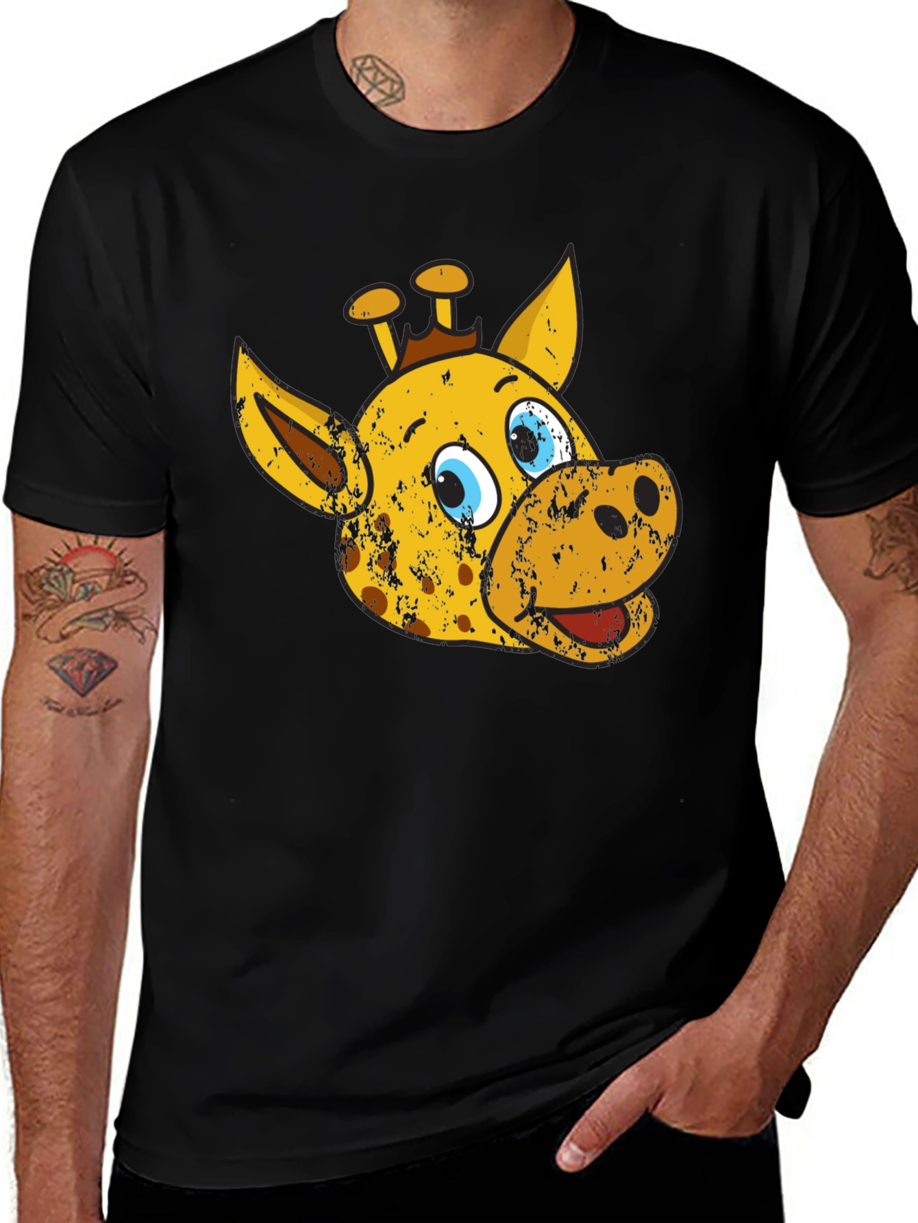 Variant 26 of Cartoon Giraffe Graphic Tee - Black Casual T-Shirt